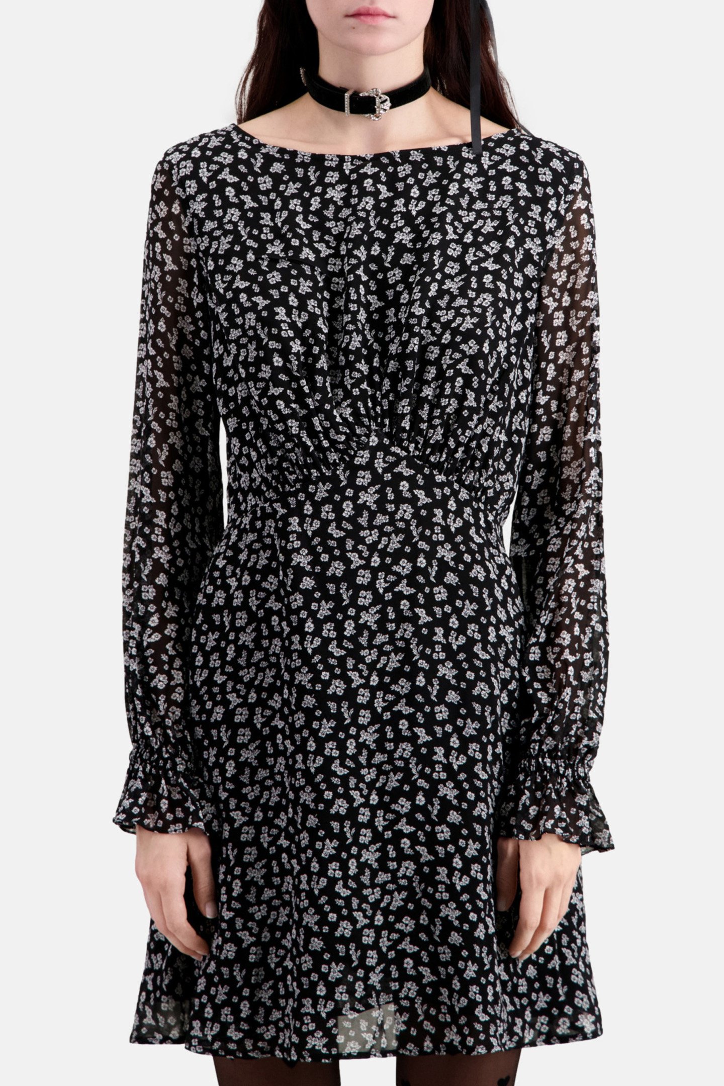 SHORT DRESS WITH LONG SLEEVES BLACK-ECRU 1