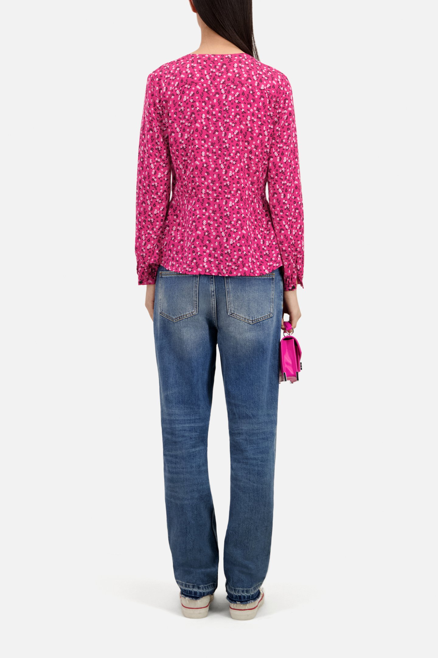 LONG SLEEVE TOP WITH PLEATED DETAIL PINK BLACK 3