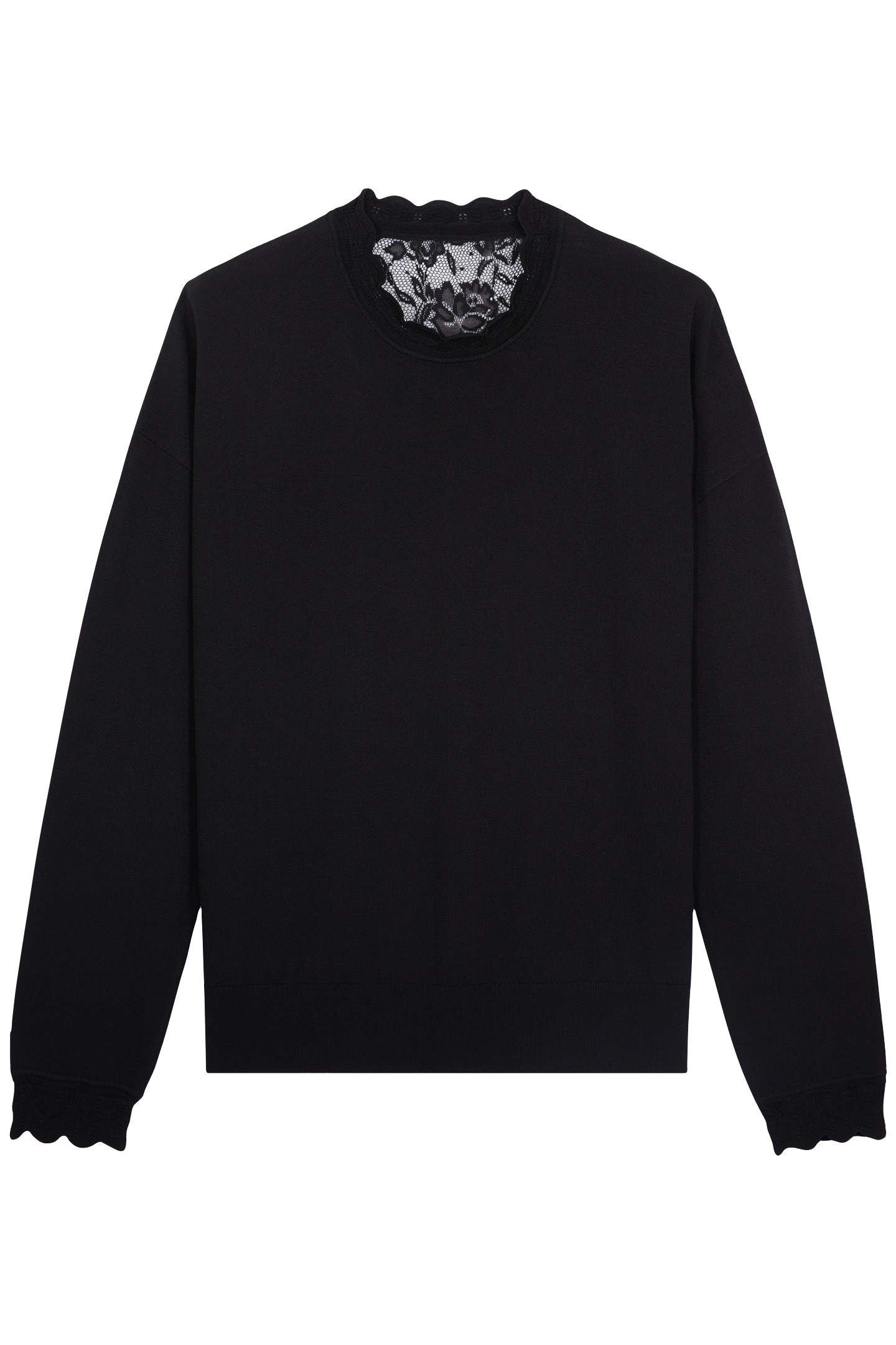 ROUND NECK SWEATER WITH LACE BACK BLACK 4