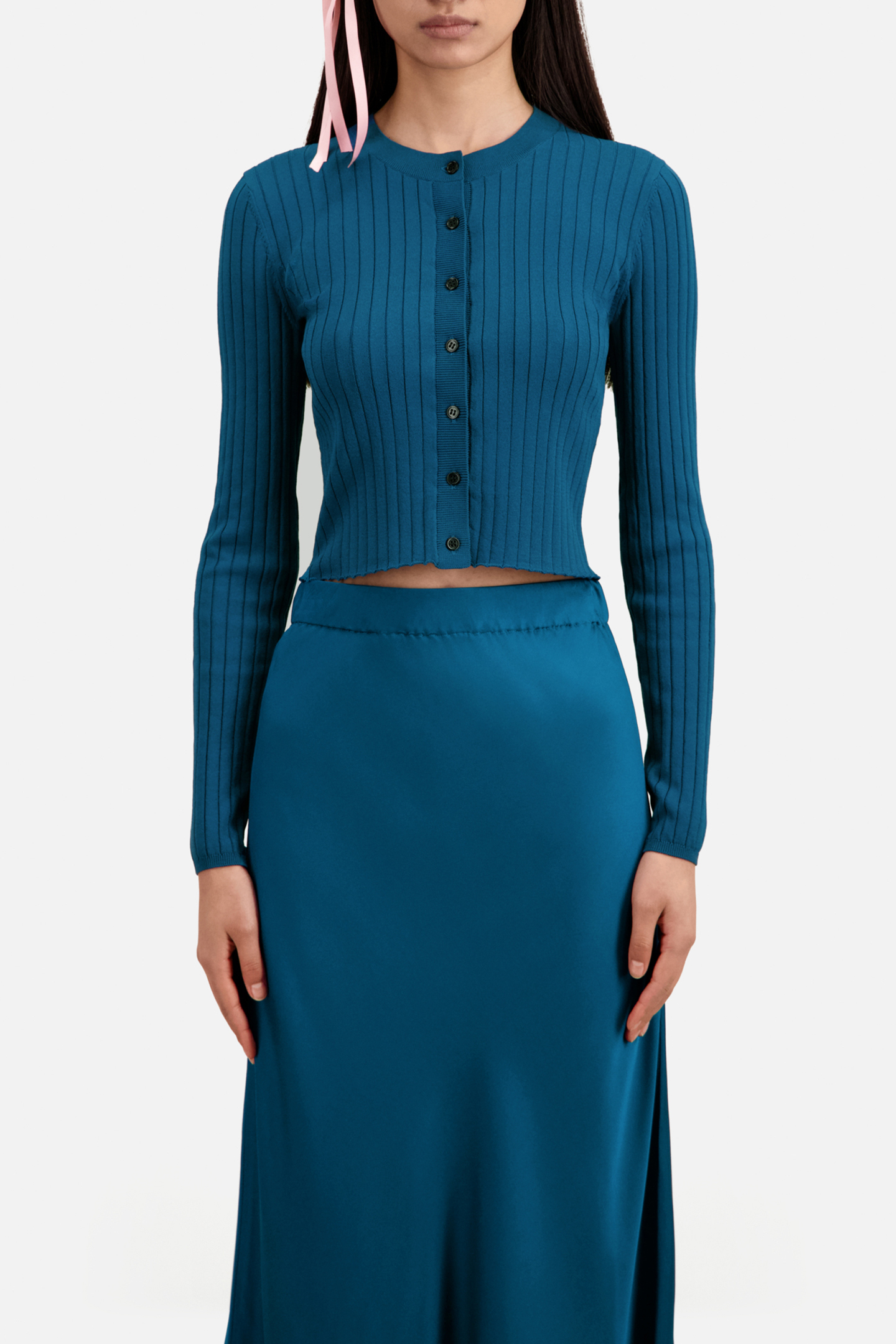 CROPPED CARDIGAN EN COTES MEDIUM BLUE by The Kooples