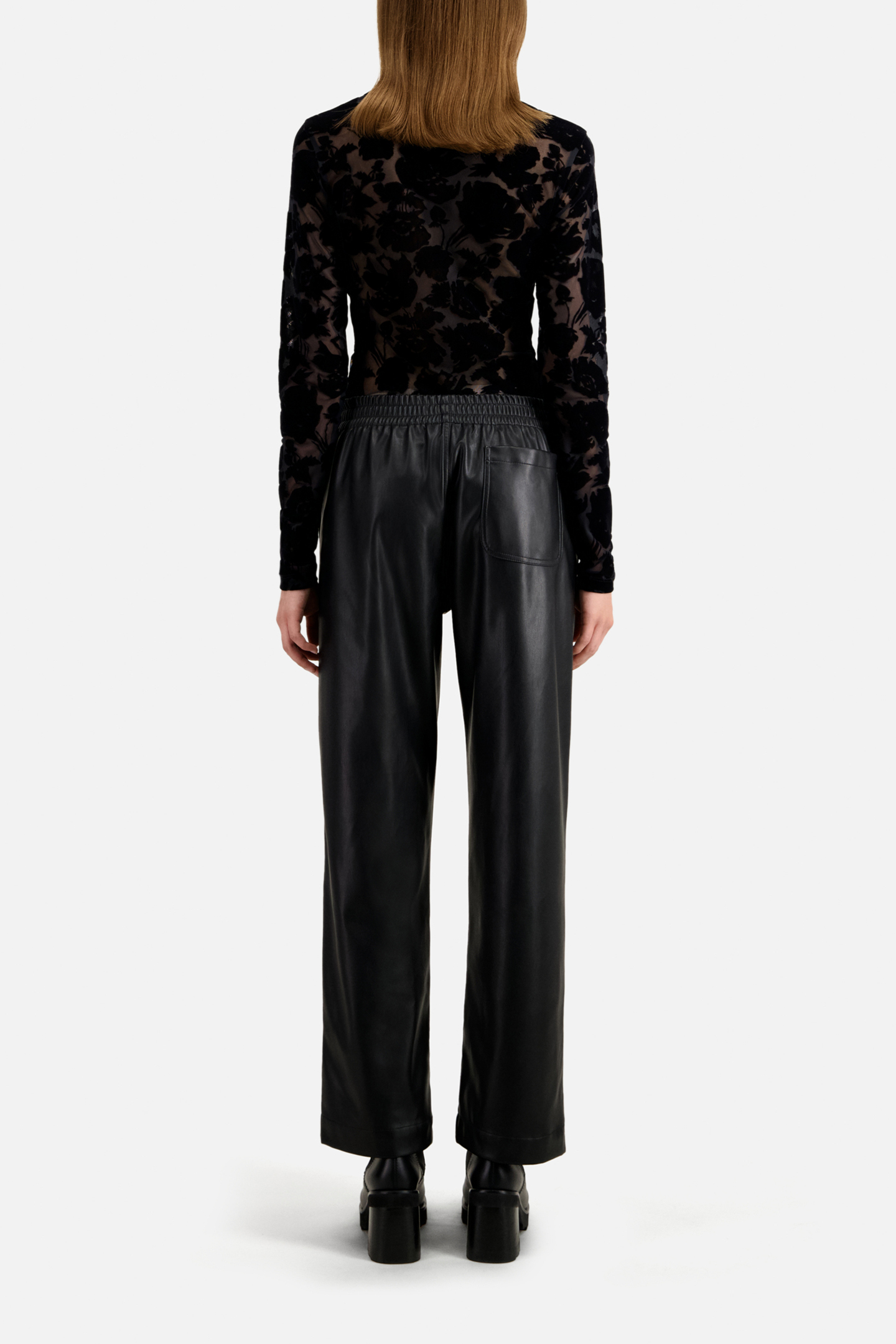 VEGAN LEATHER WIDE PANTS BLACK 2