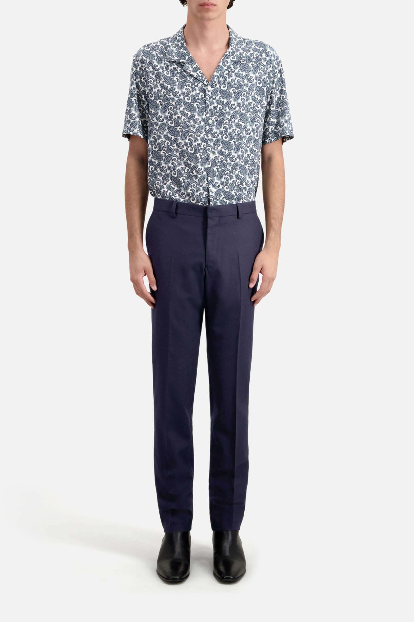 FITTED FLANNEL SUIT PANTS NAVY 1