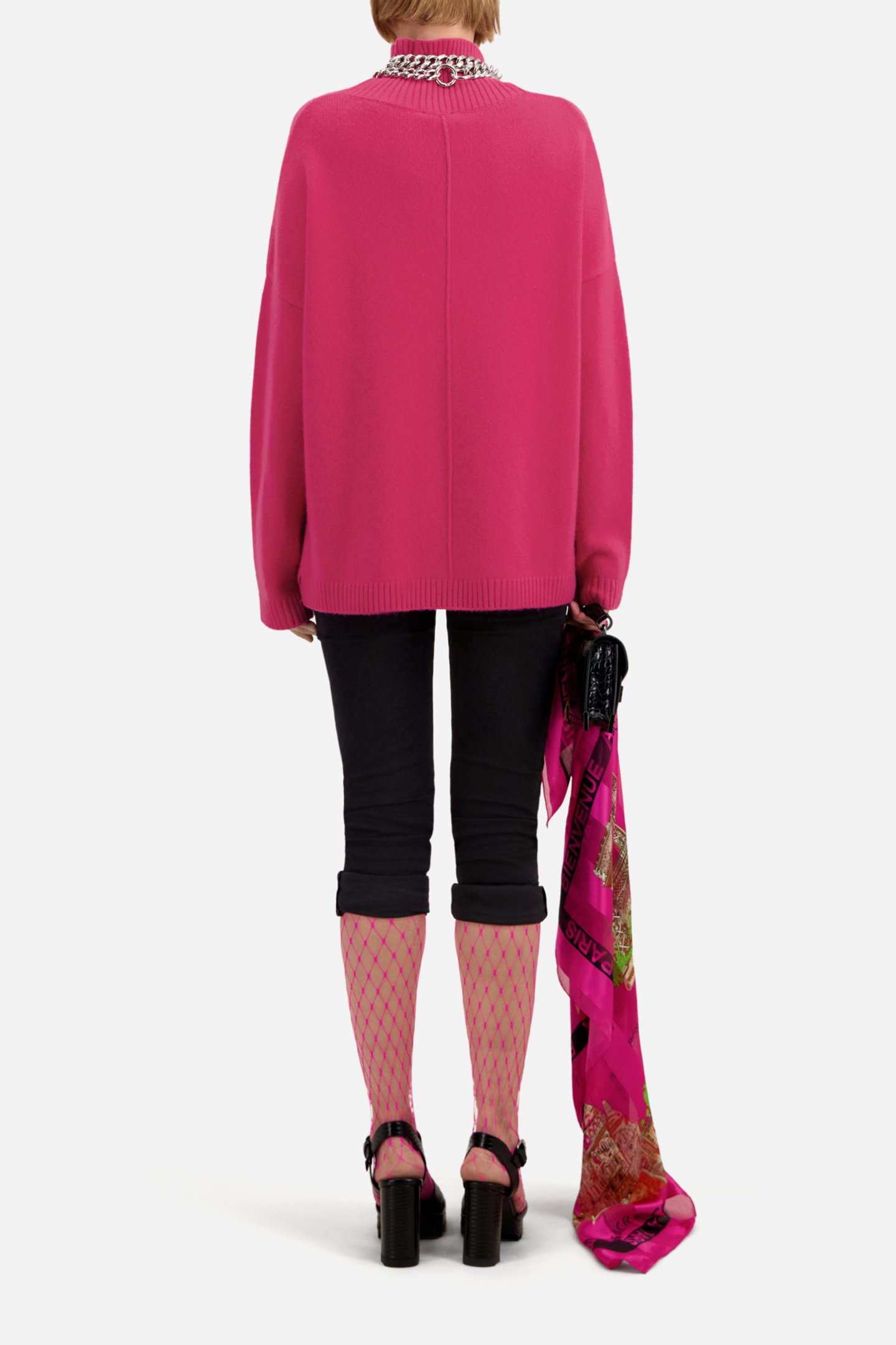 CASHMERE SWEATER WITH FUNNEL NECK AND EMBROIDERY FUSHIA 3