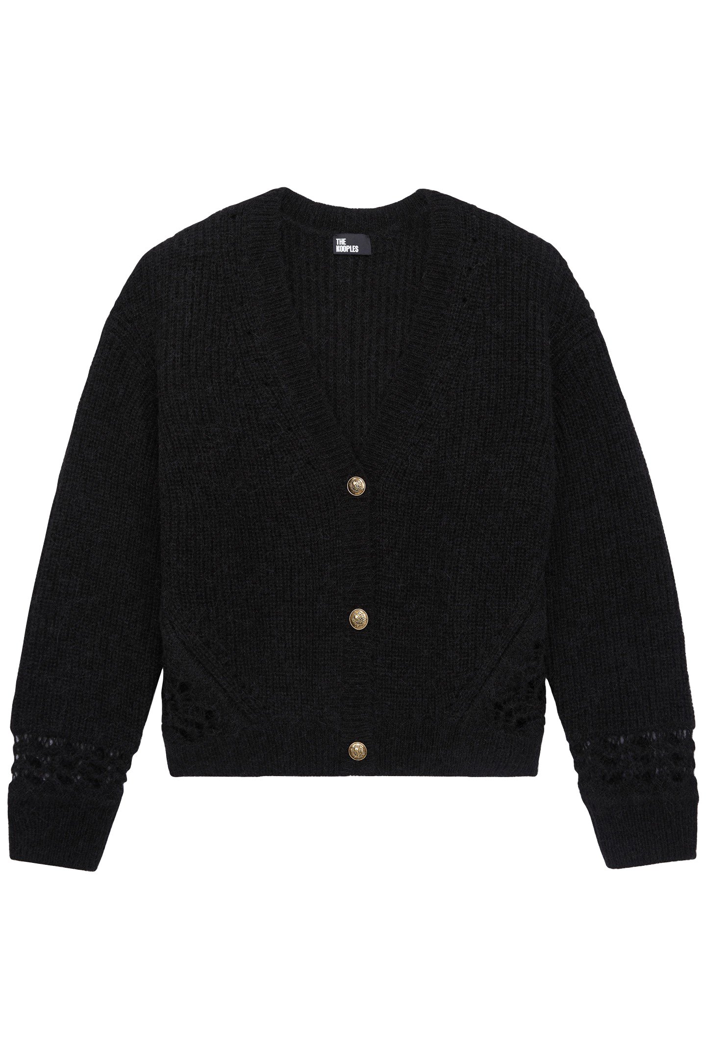 PEARL AND POINTELLE RIB CARDIGAN BLACK 3