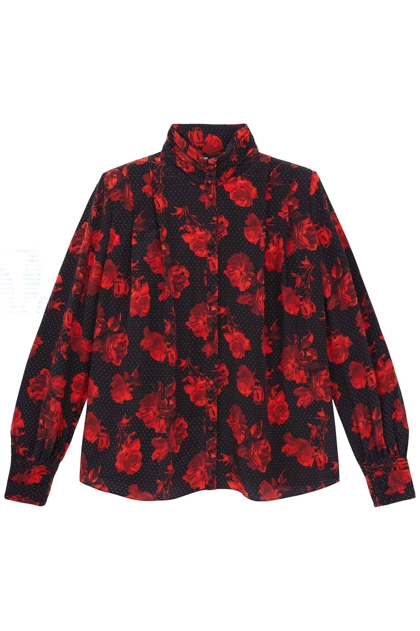 LOOSE SHIRT WITH PLEATED STAND-UP COLLAR BLACK-RED 3