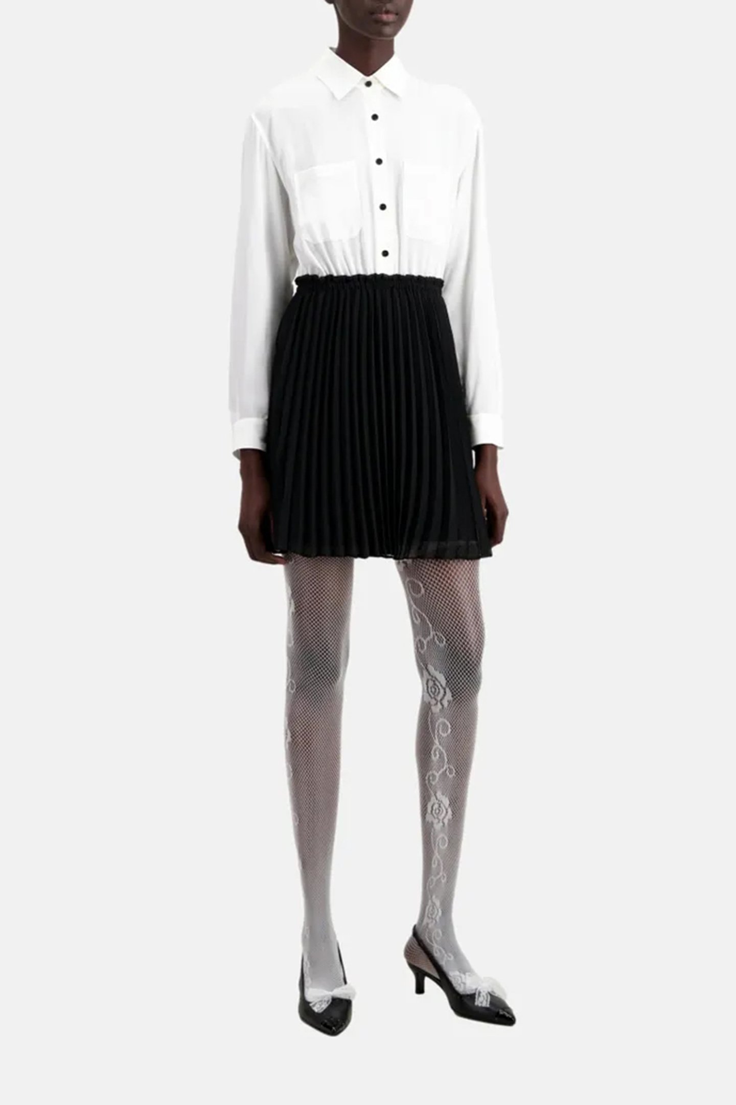 DRESS TOP SHIRT BOTTOM PLEATED SKIRT BLACK WHITE 2