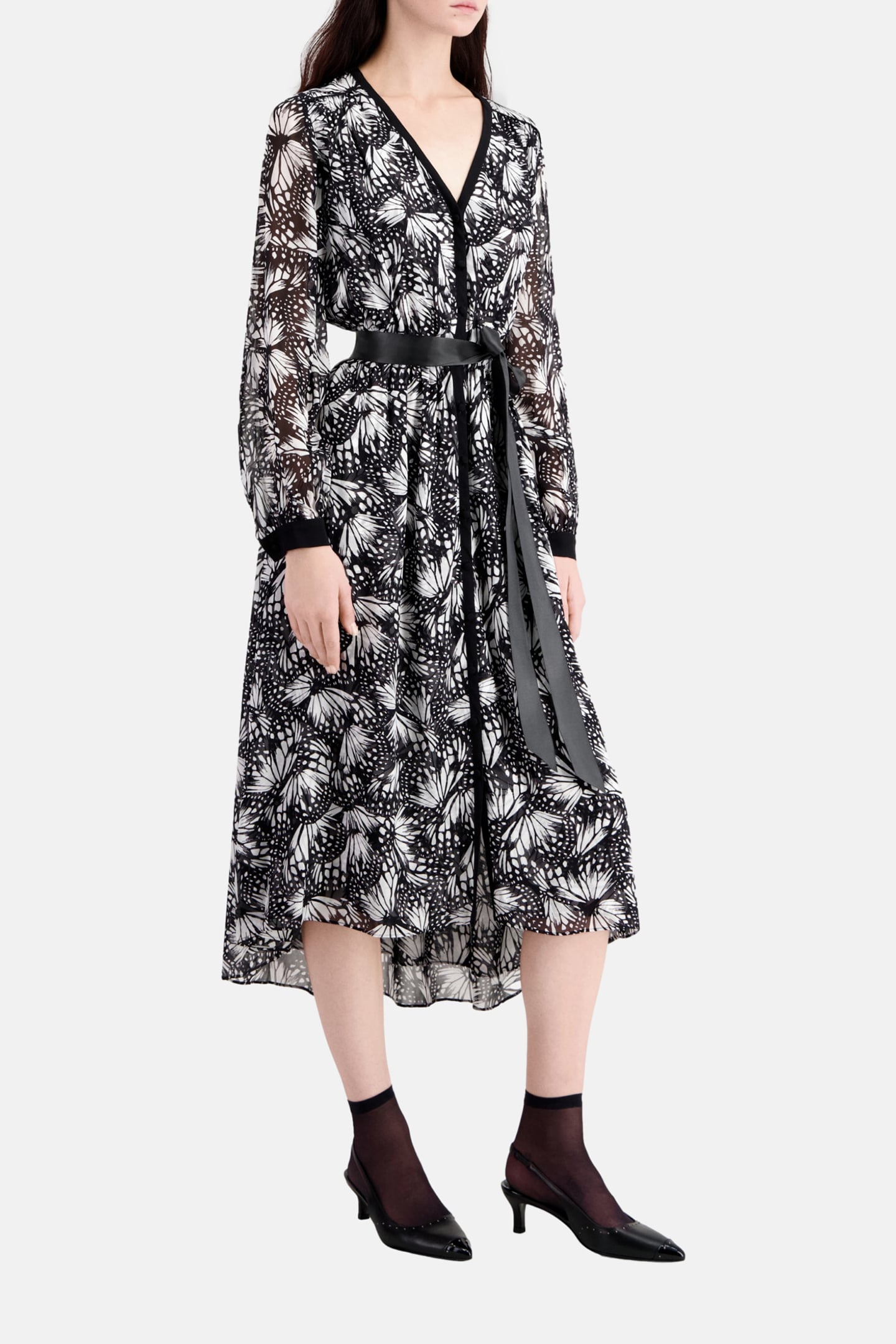 LONG-SLEEVED BUTTON-DOWN DRESS BLACK WHITE 4