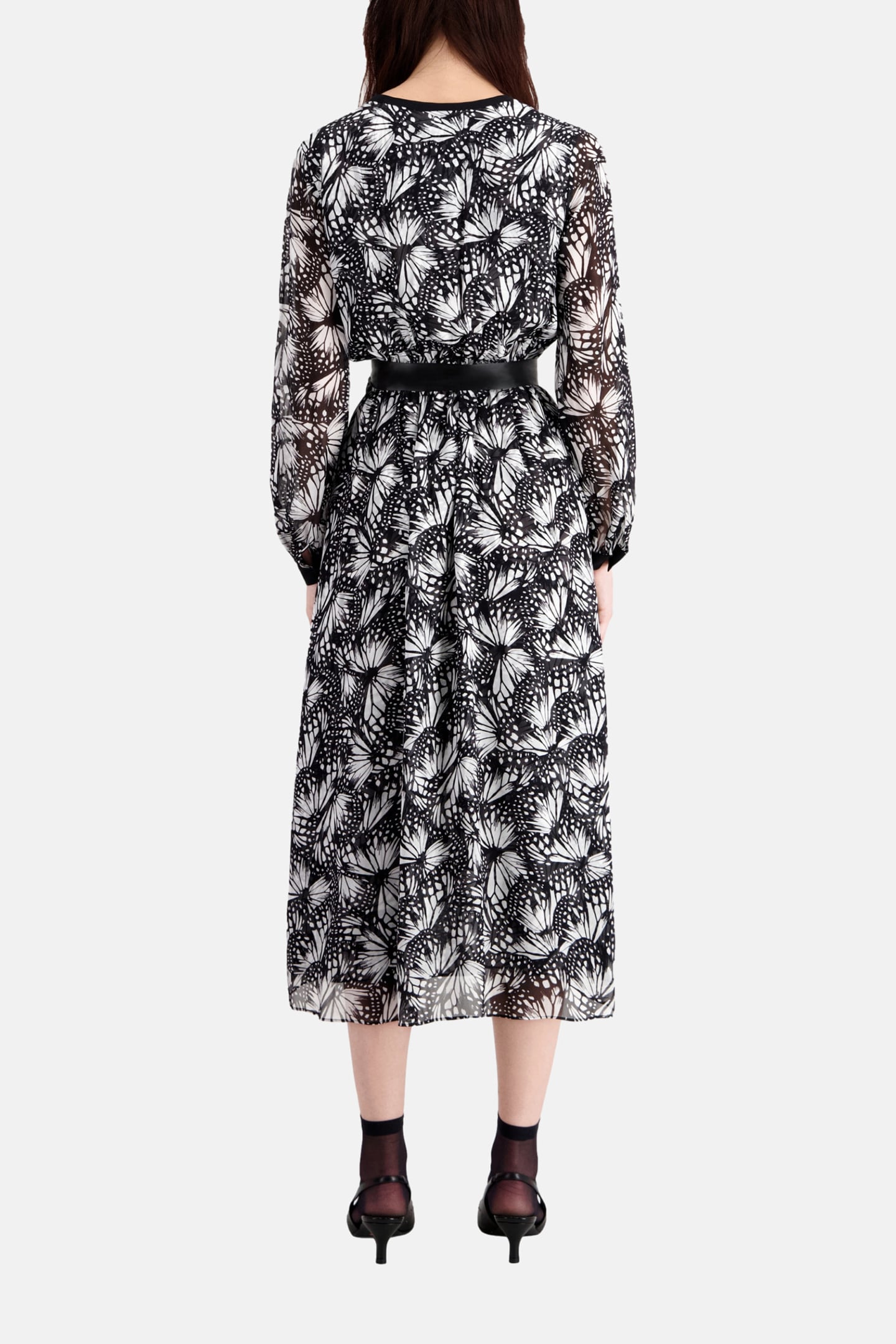 LONG-SLEEVED BUTTON-DOWN DRESS BLACK WHITE 2