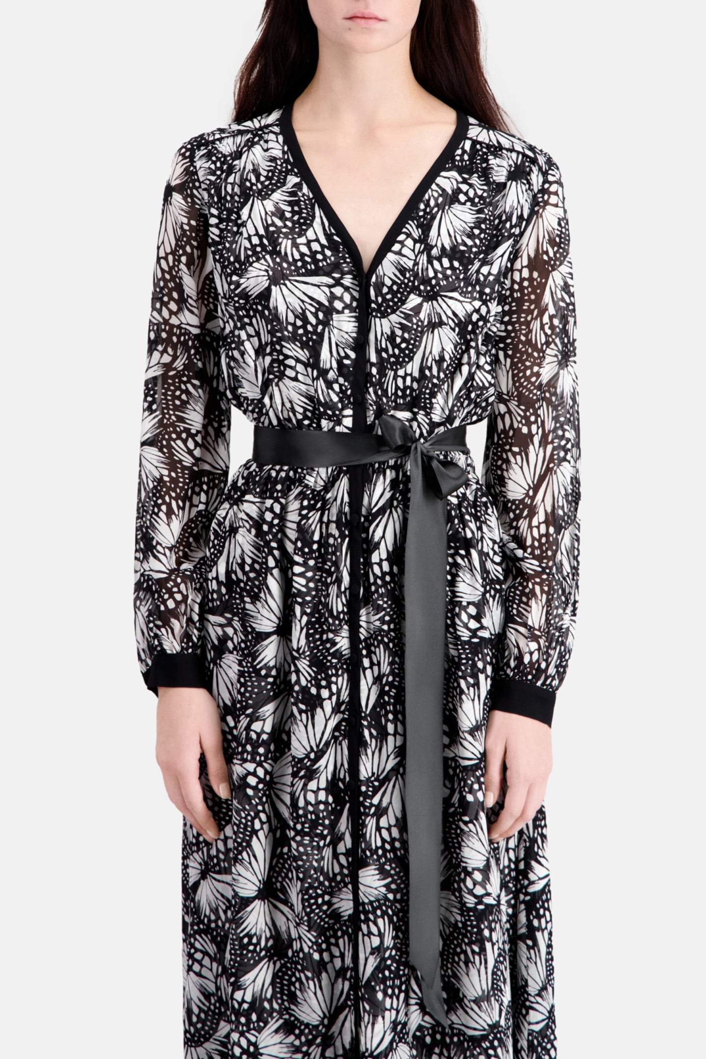 LONG-SLEEVED BUTTON-DOWN DRESS BLACK WHITE 5