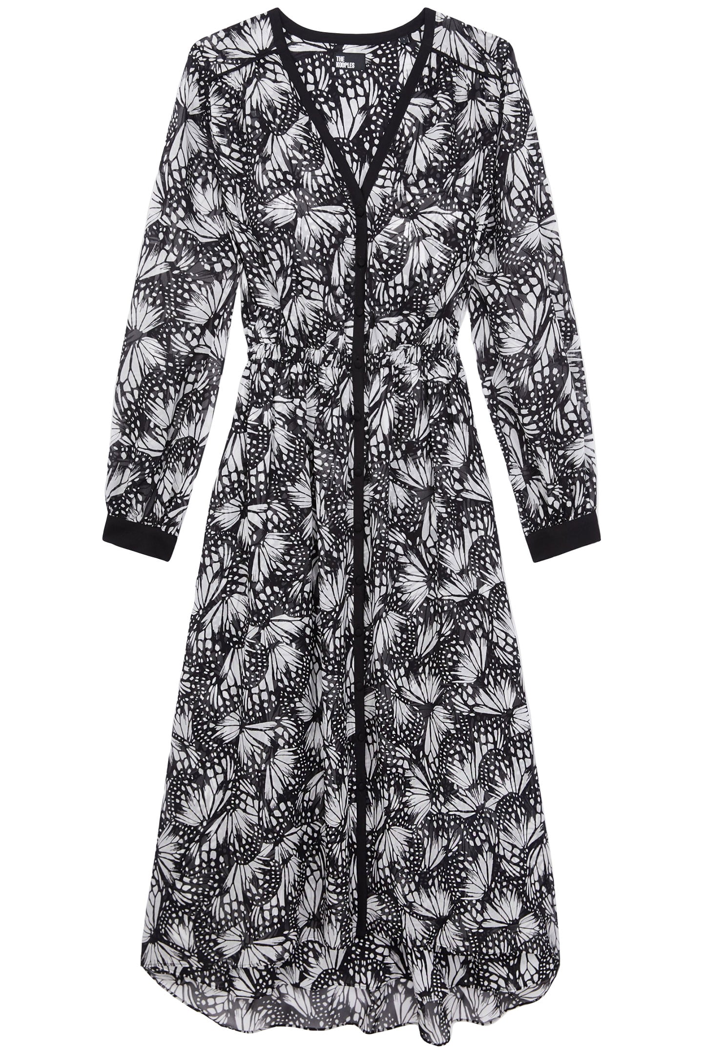 LONG-SLEEVED BUTTON-DOWN DRESS BLACK WHITE 3