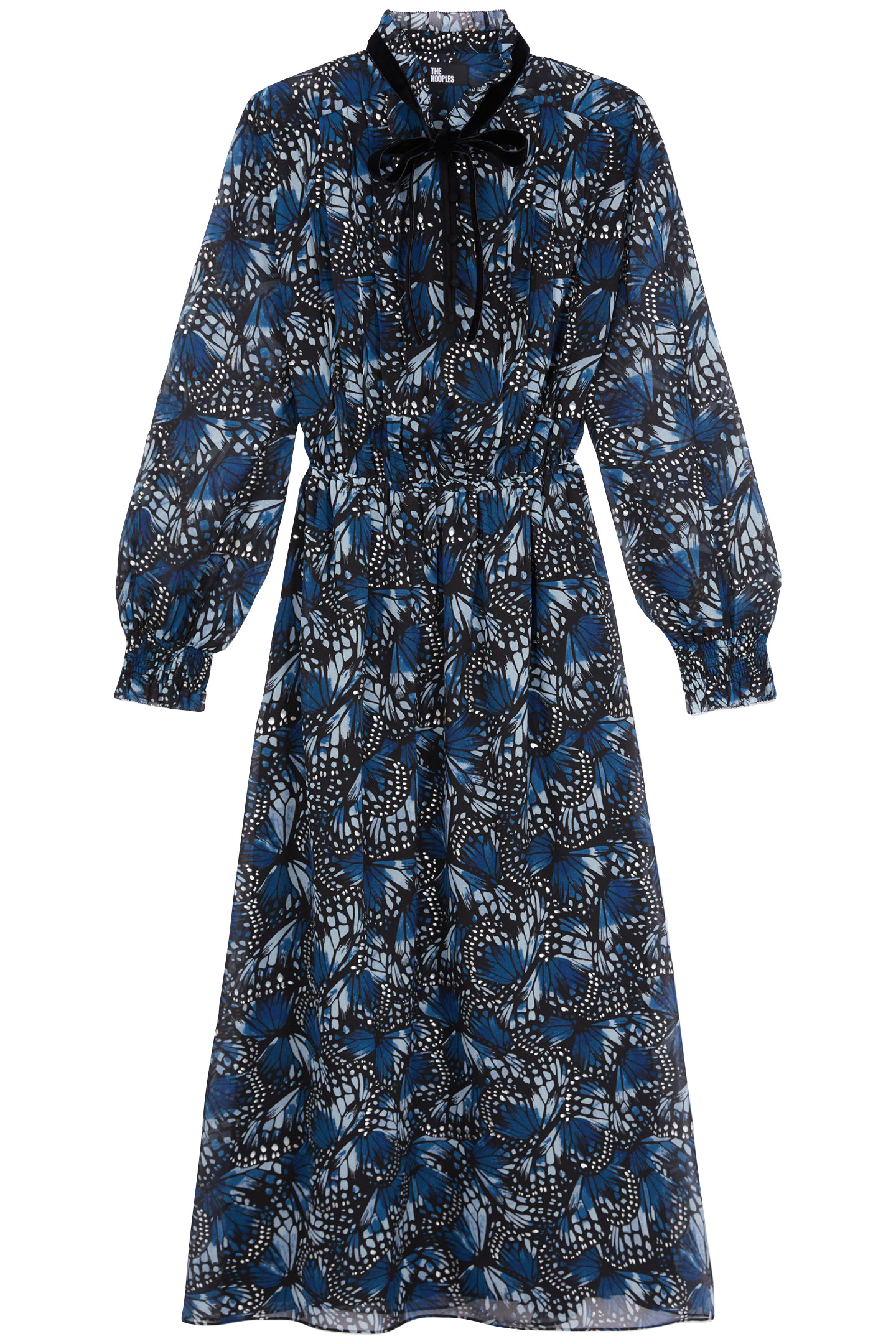 LONG DRESS ML BUTTONED NECKLINE VELVET TRIM BLUE 2