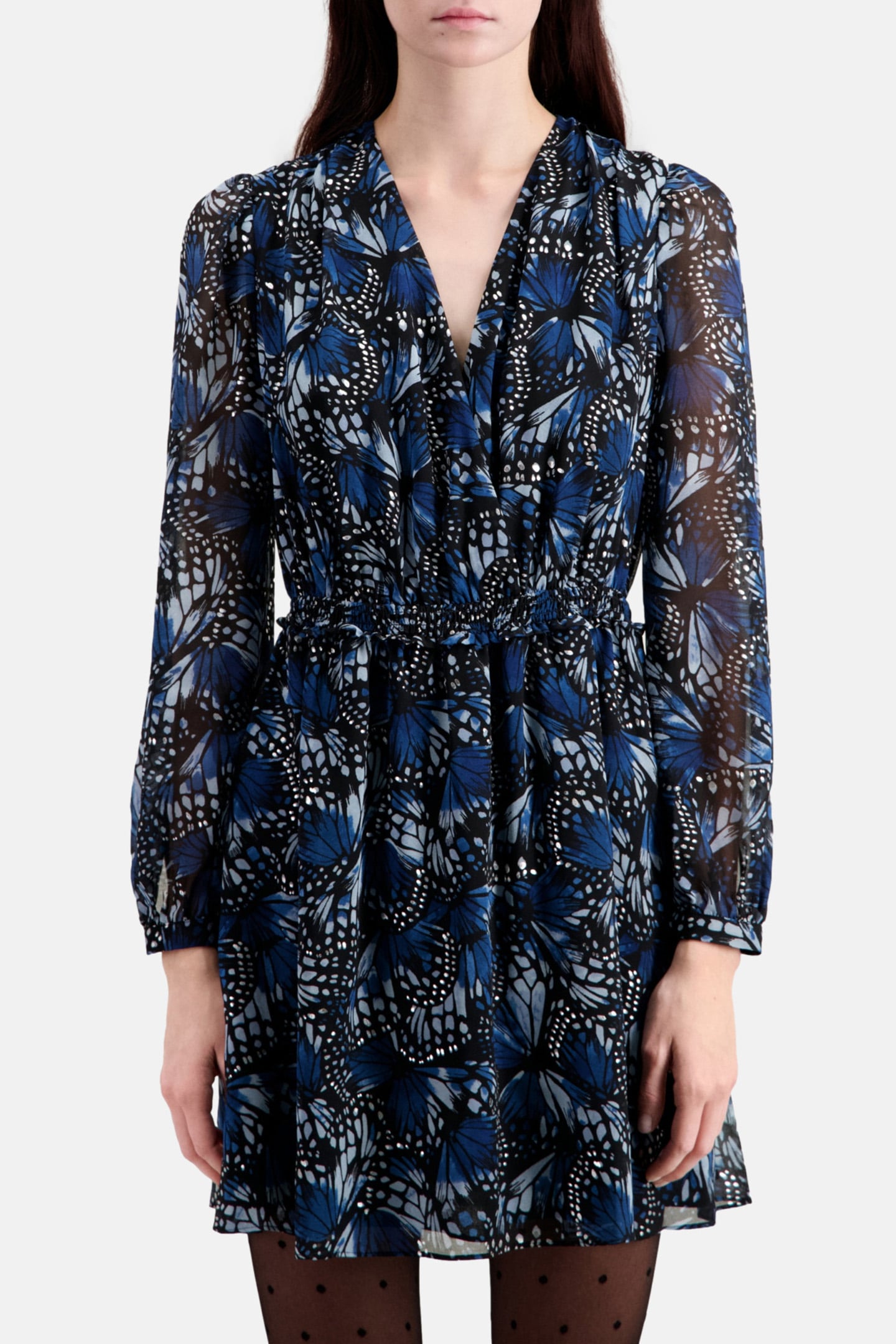 SHORT FOIL WRAP DRESS BLUE 1