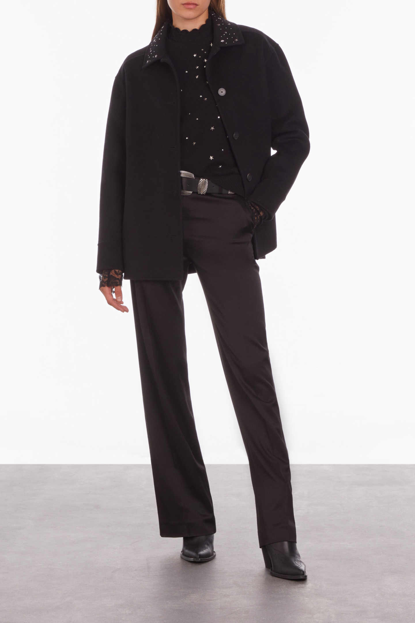 STUD AND FRINGE DOUBLE FACE JACKET BLACK 4