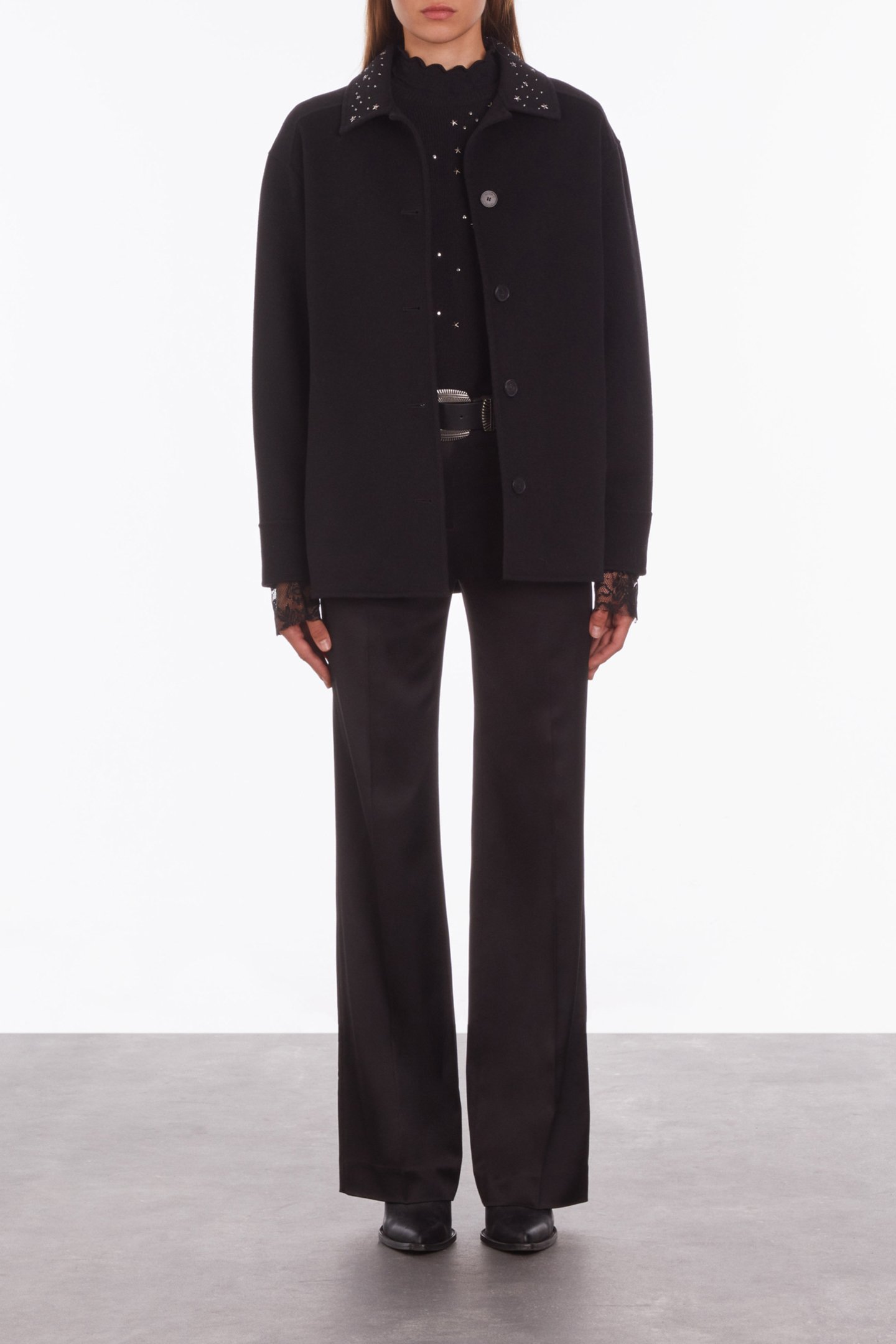 STUD AND FRINGE DOUBLE FACE JACKET BLACK 1