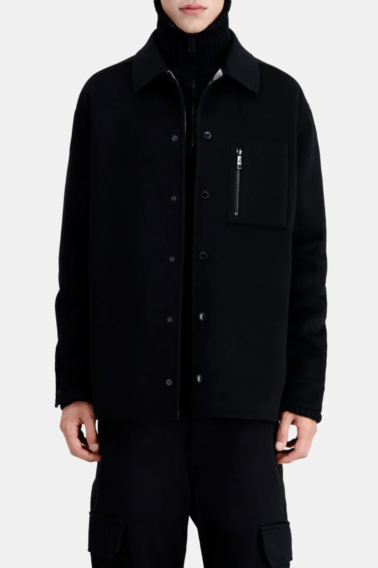 DOUBLE-SIDED WOOL JACKET WITH CHECKED INSIDE BLACK GREY 1