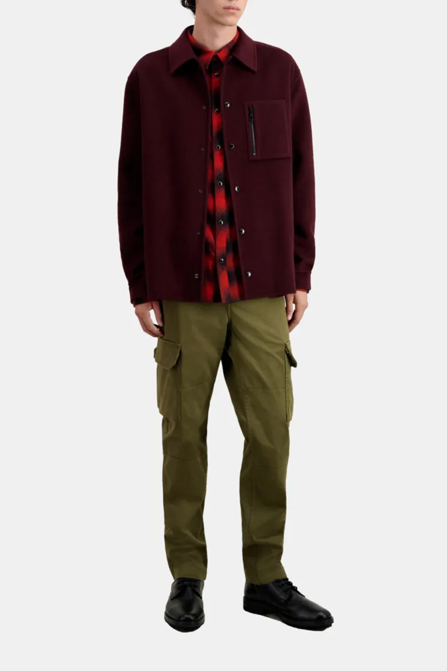 DOUBLE-SIDED WOOL JACKET WITH CHECKED INSIDE BORDEAUX/NAVY 2