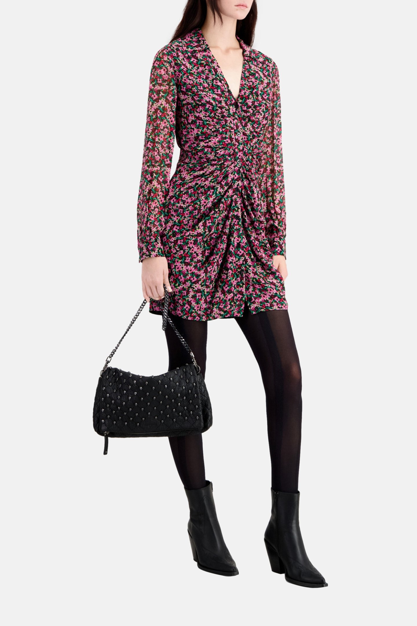 SHORT BUTTONED DRAPED DRESS MULTICOLOR 5