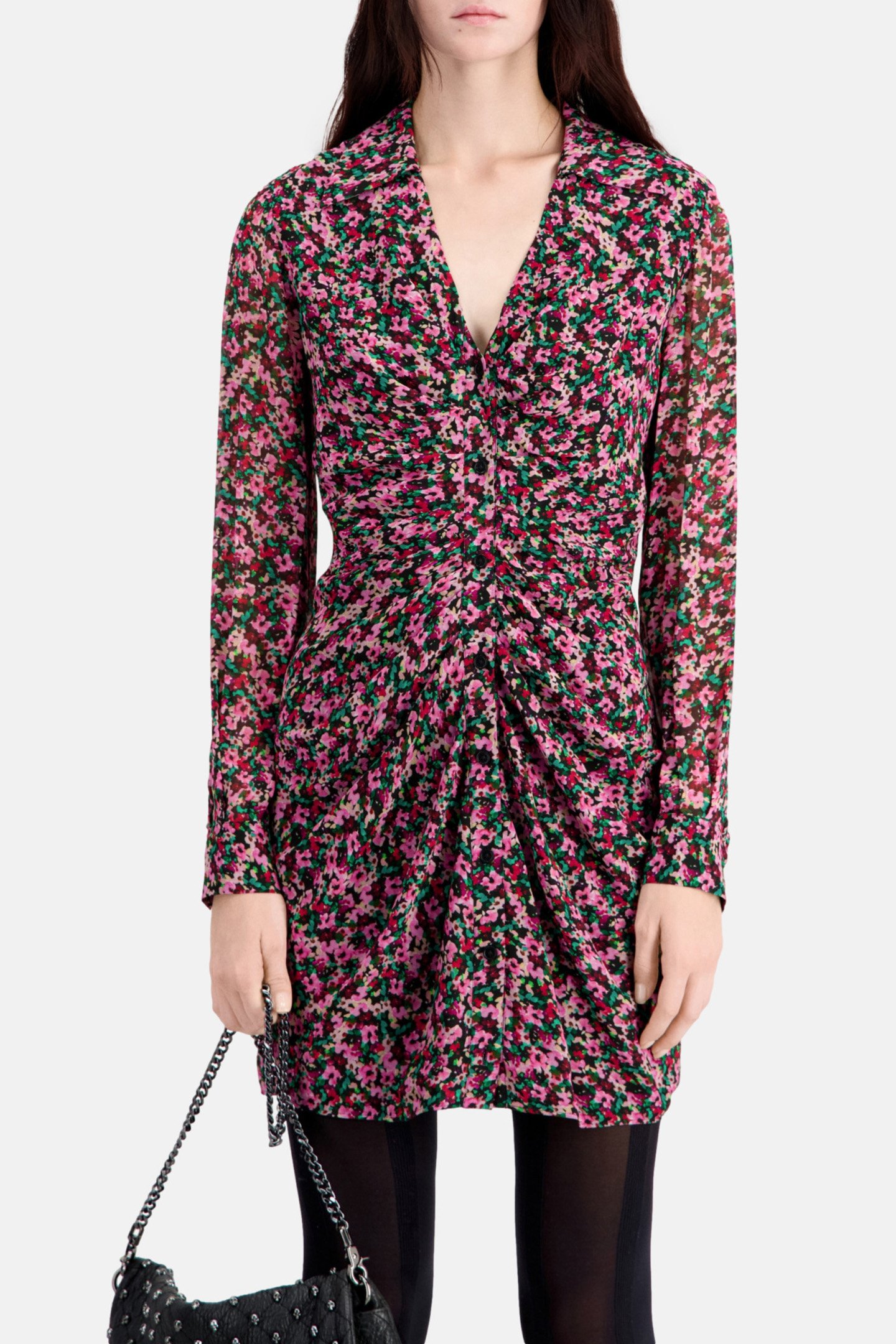 SHORT BUTTONED DRAPED DRESS MULTICOLOR 1