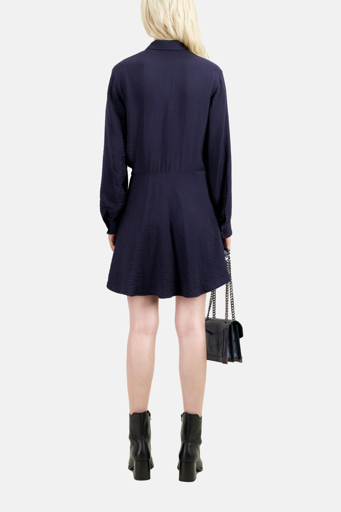 LONG-SLEEVED TIE-UP SHIRT DRESS NAVY 3