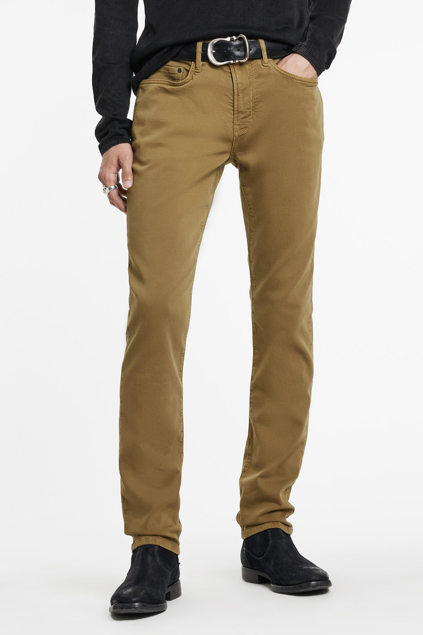 SLIM FIT WINTER GARMENT DYED DENIM LT BROWN 1