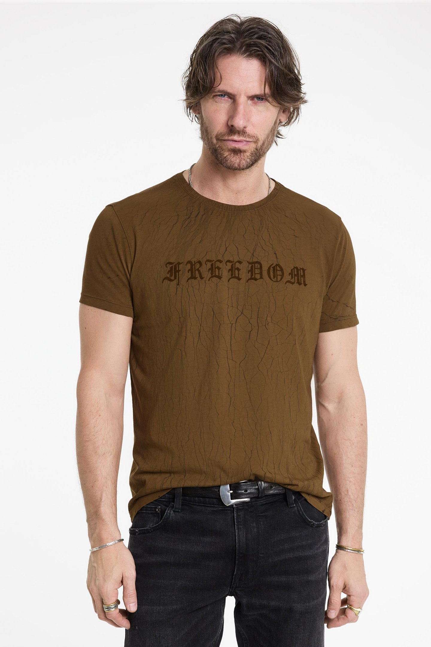 SS CREW TEE - CRACKED FREEDOM LT BROWN 1