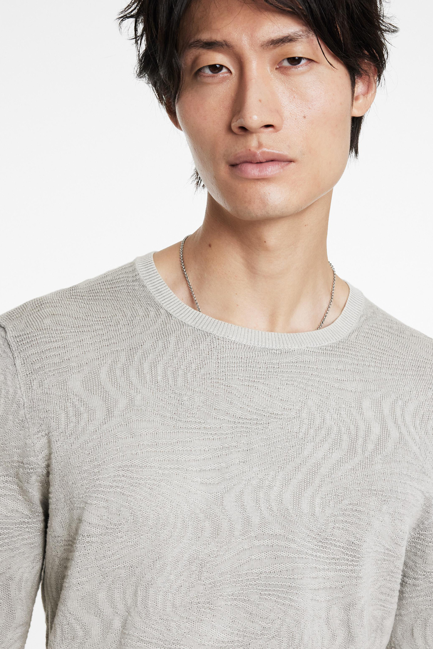 MERCER LS CREW WITH WAVE TEXTURE SILVER HTR 3