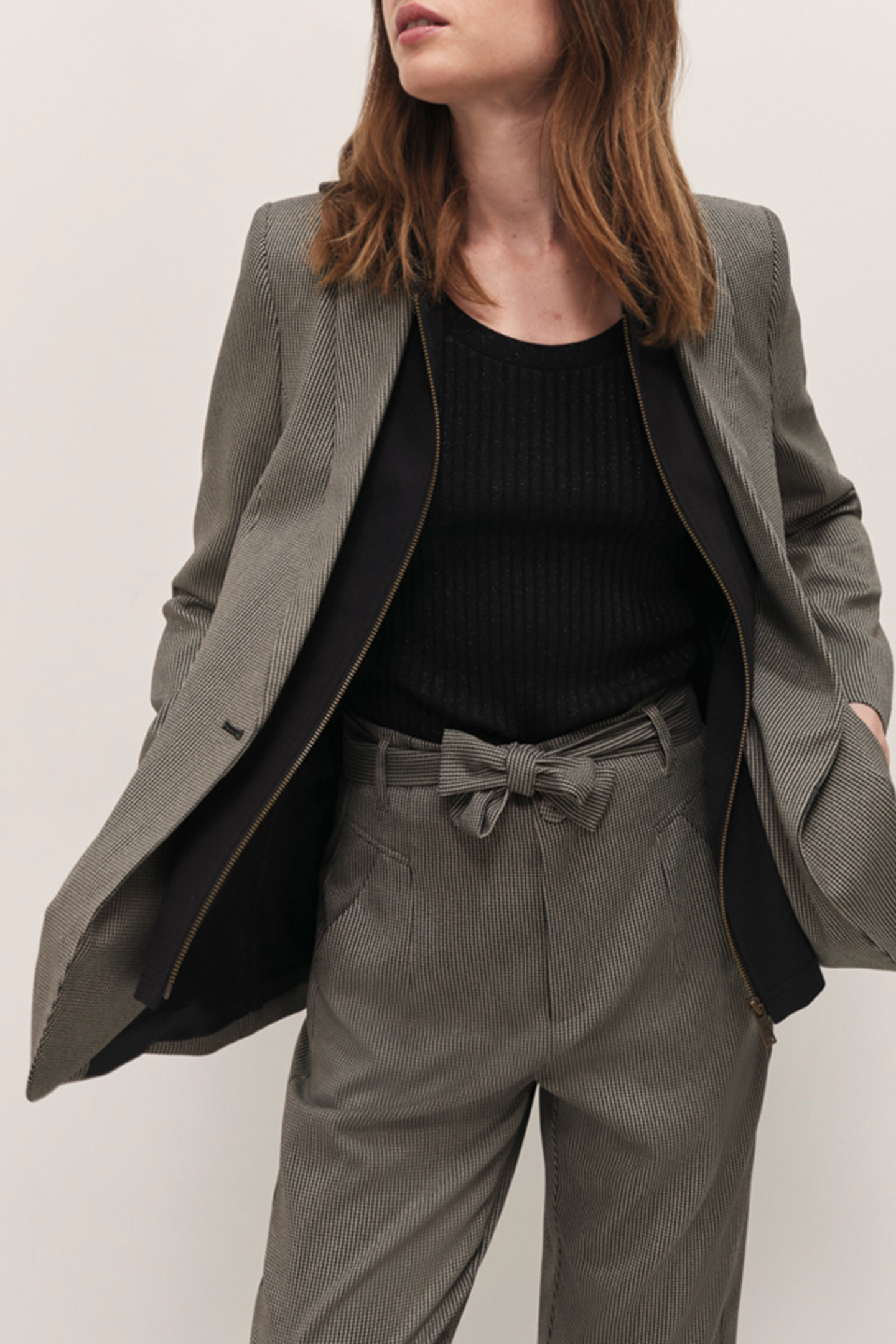 VITO - BLACK PINSTRIPE SUIT JACKET WITH REMOVABLE HOODED COL 5