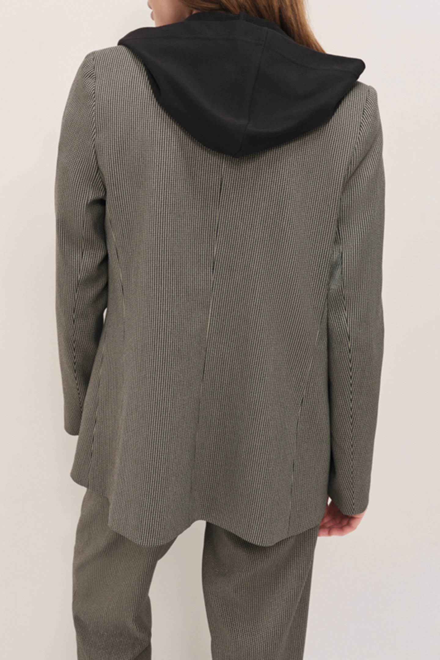 VITO - BLACK PINSTRIPE SUIT JACKET WITH REMOVABLE HOODED COL 6