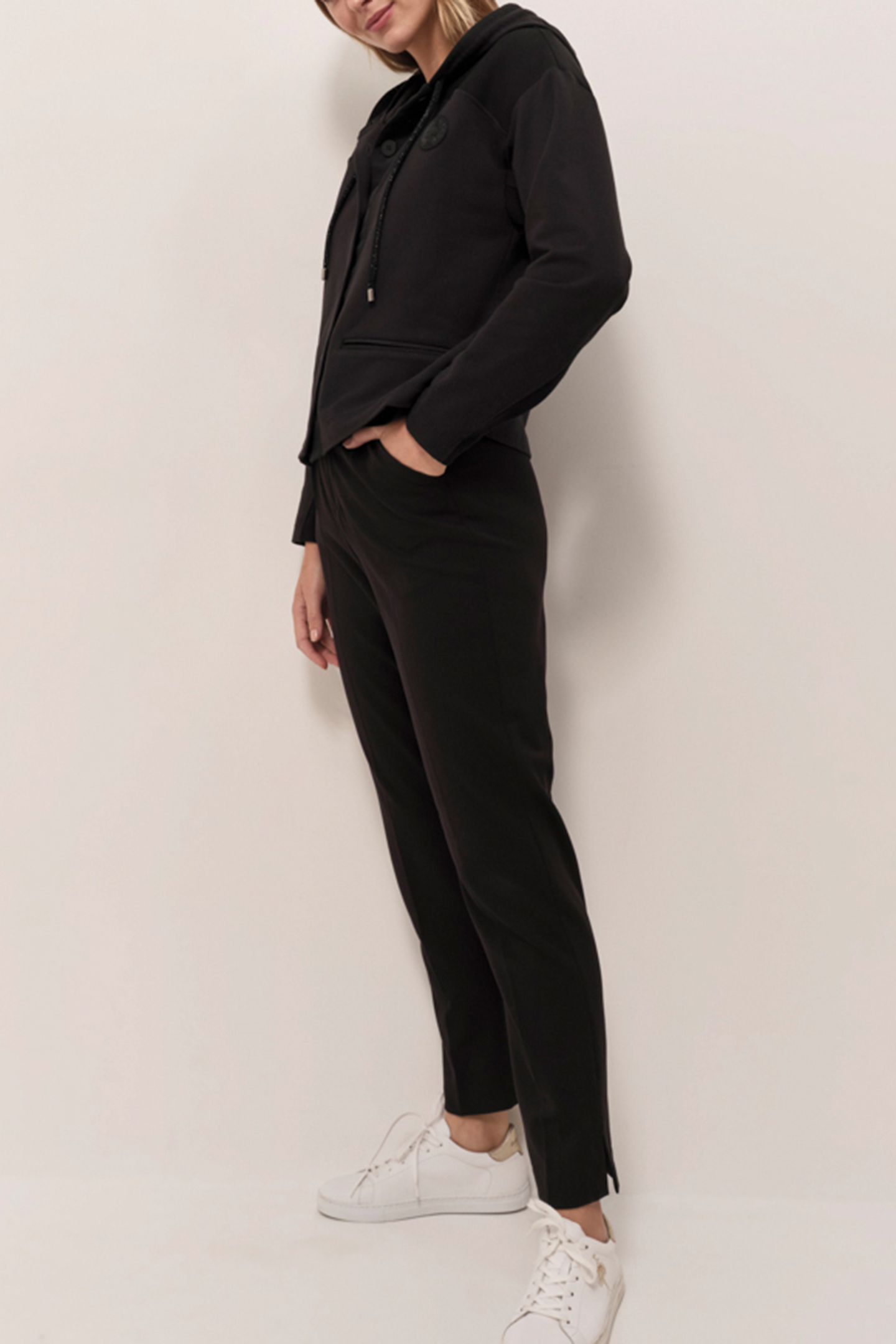 MABOIA  - BLACK ZIP-UP HOODED CARDIGAN IN DUAL-MATERIAL FLEE 3