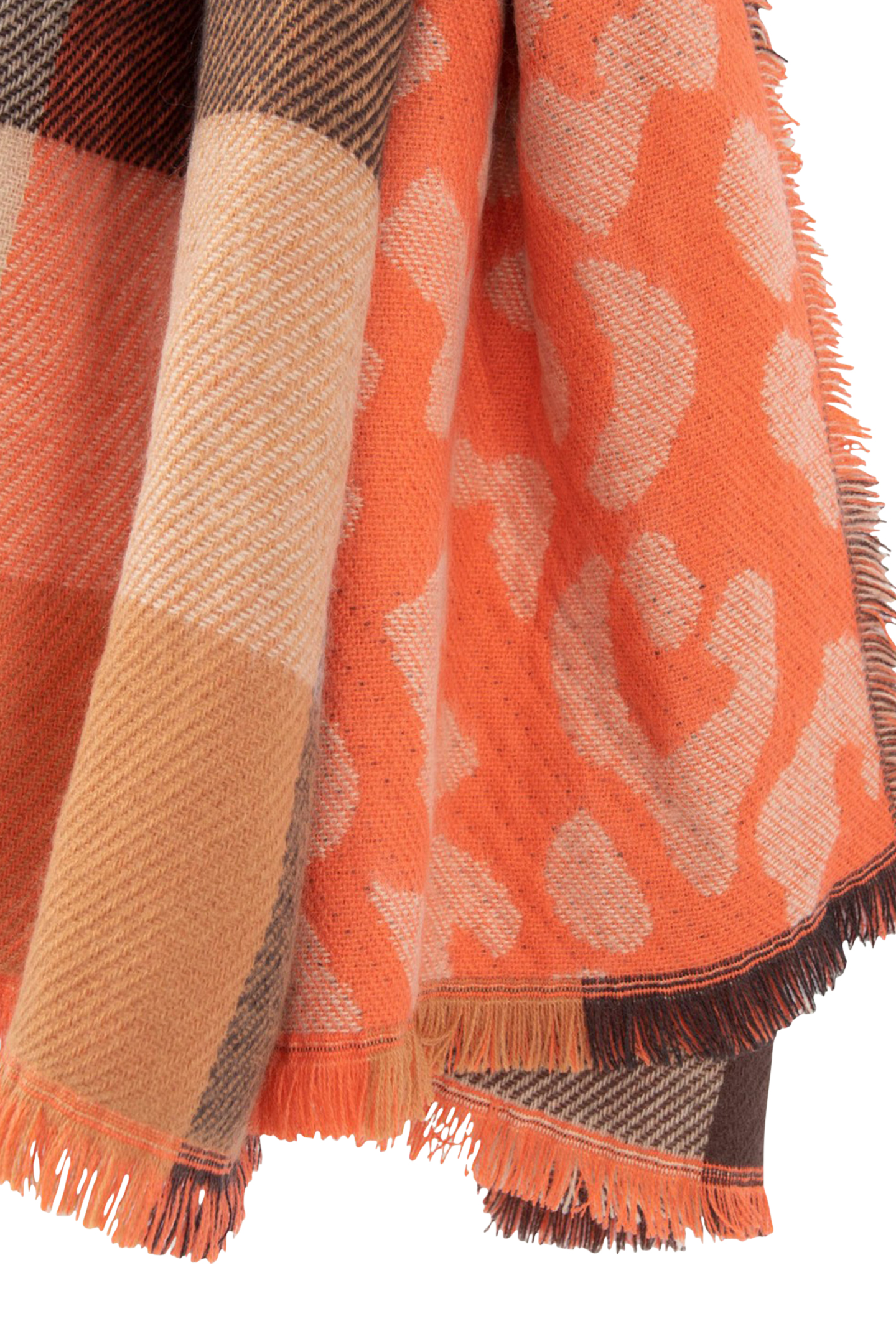 ARTE - TANGERINE SCARF WITH INTARSIA LEOPARD PRINT AND CHECK 3
