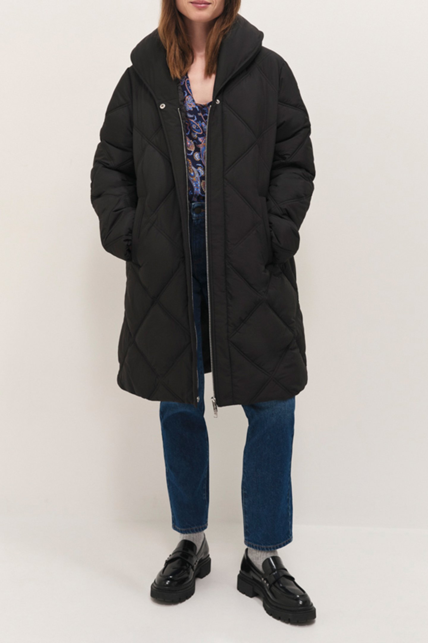 DROP - BLACK DOWN JACKET WITH SHAWL COLLAR DUPONT™ SORONA 1