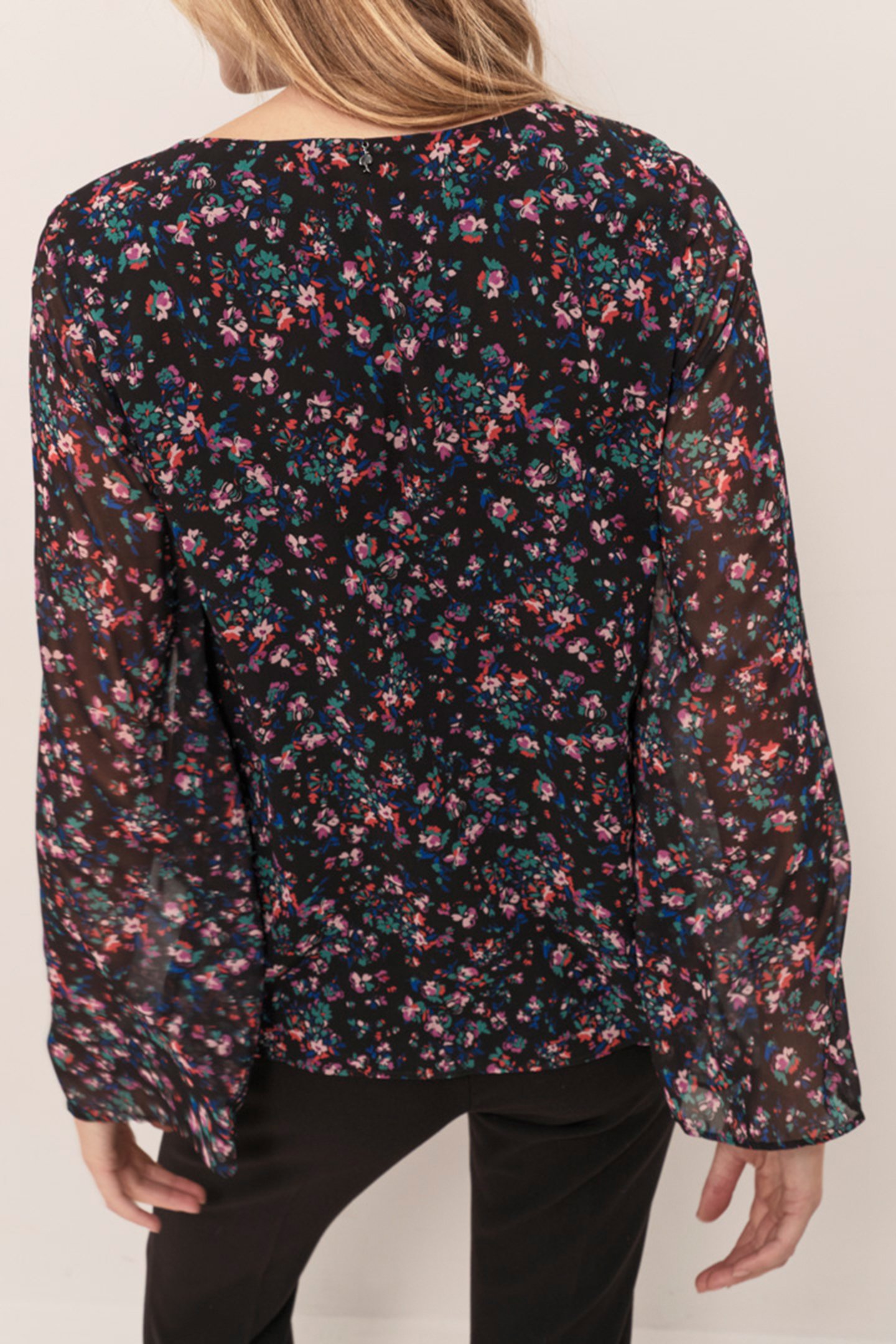 CERYX - BLACK BLOUSE WITH NIGHT GARDEN PRINT 2