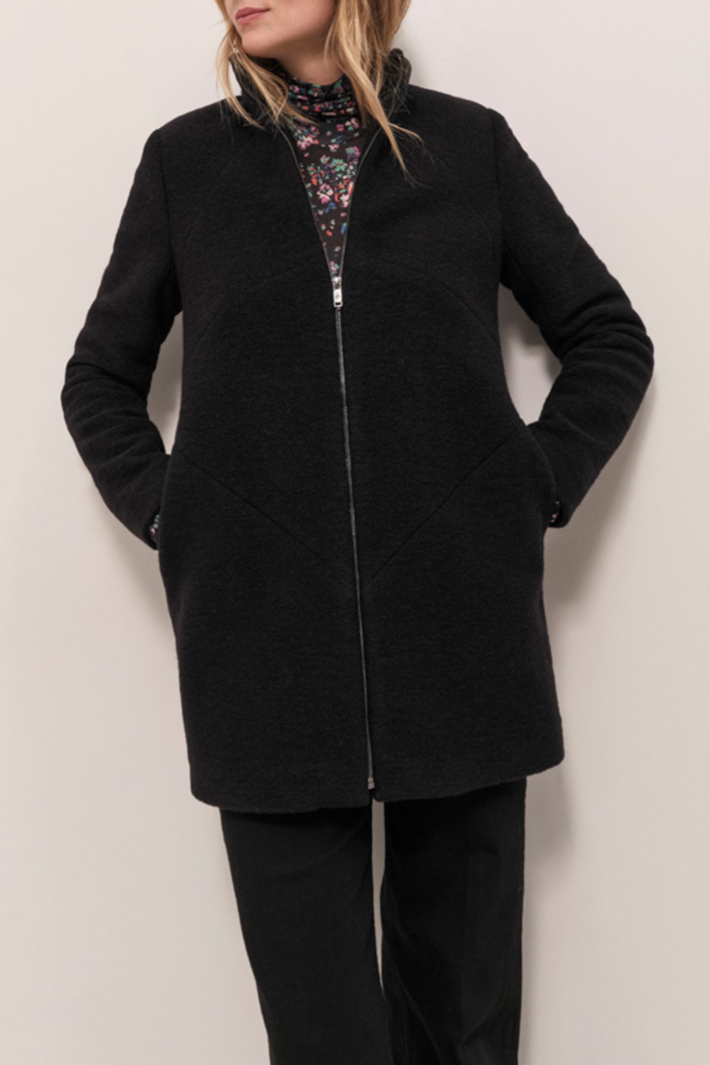 DOFFEN - STRAIGHT BLACK BOILED WOOL COAT 1