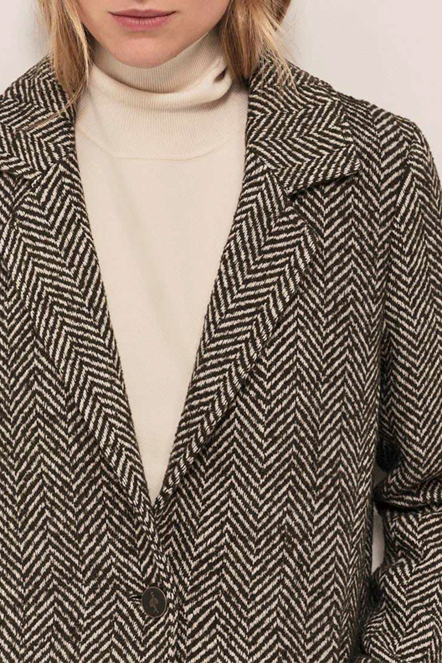 DEW - KHAKI WOOL COAT WITH HERRINGBONE PATTERN AND REMOVABLE 6