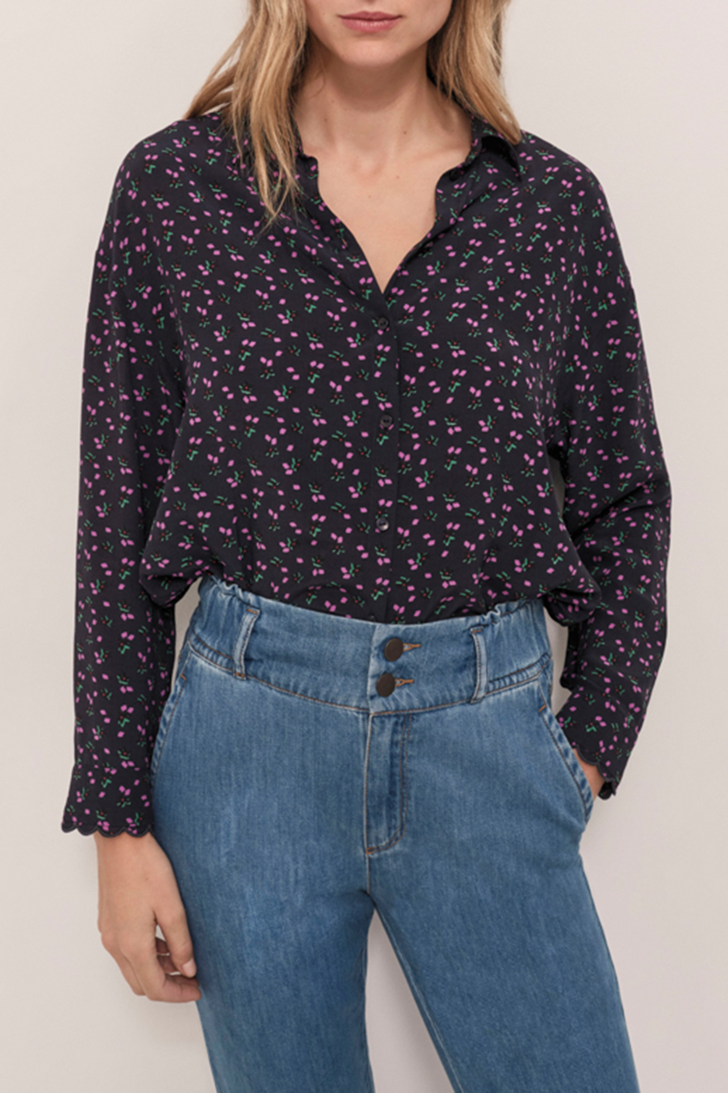 CORIE - NAVY SHIRT WITH ARTY FLORAL PRINT 1