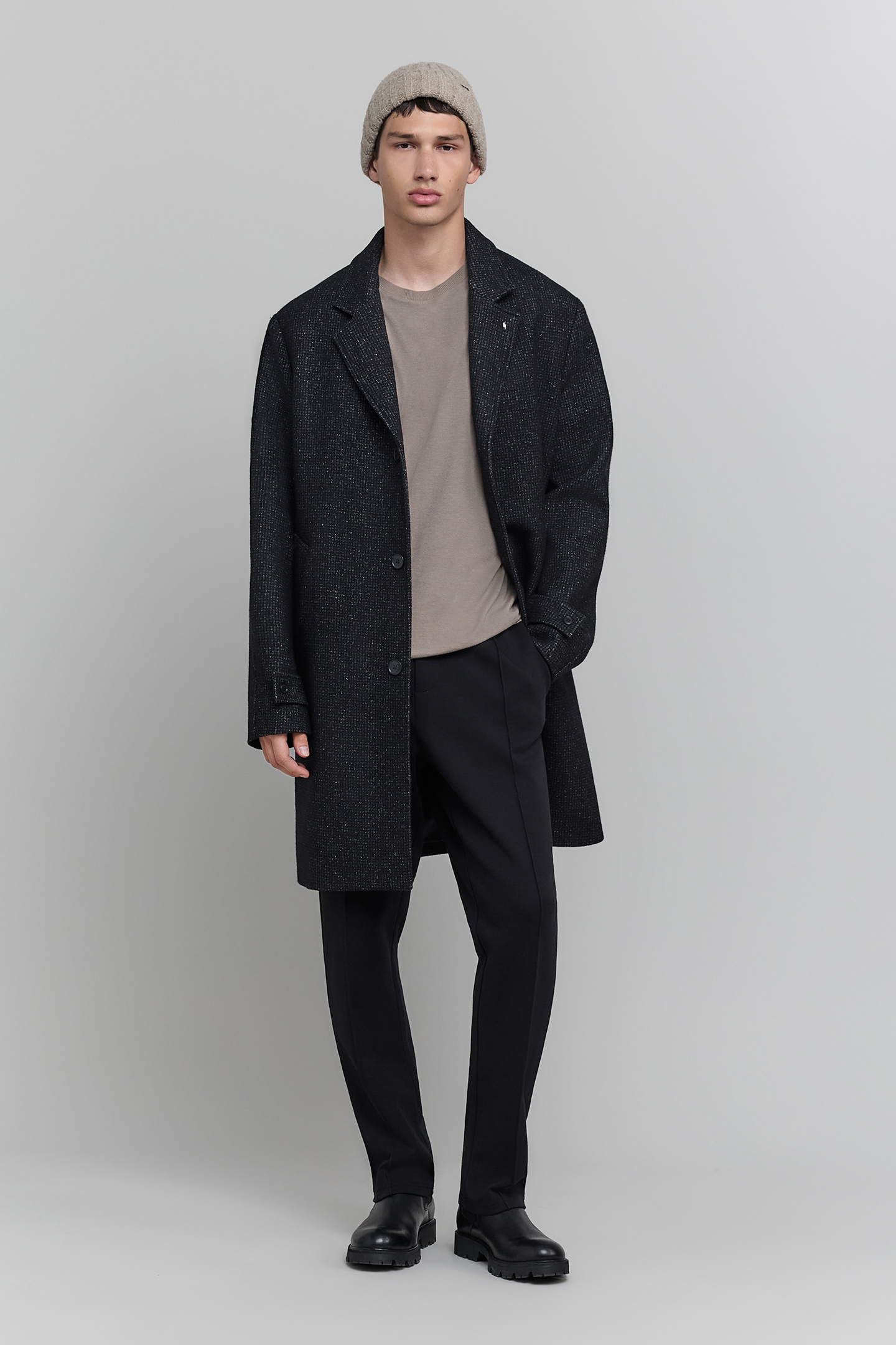 ANTHRACITE WOOL FAUX-PLAIN COAT 2