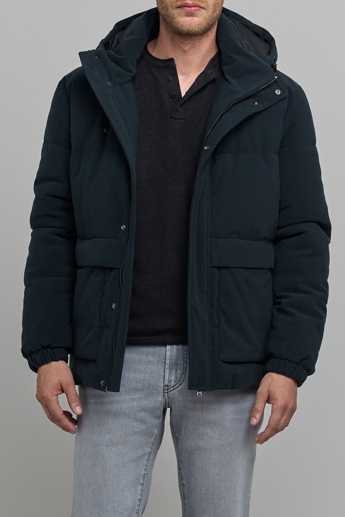 NAVY VELVET RELIEF PADDED JACKET 1