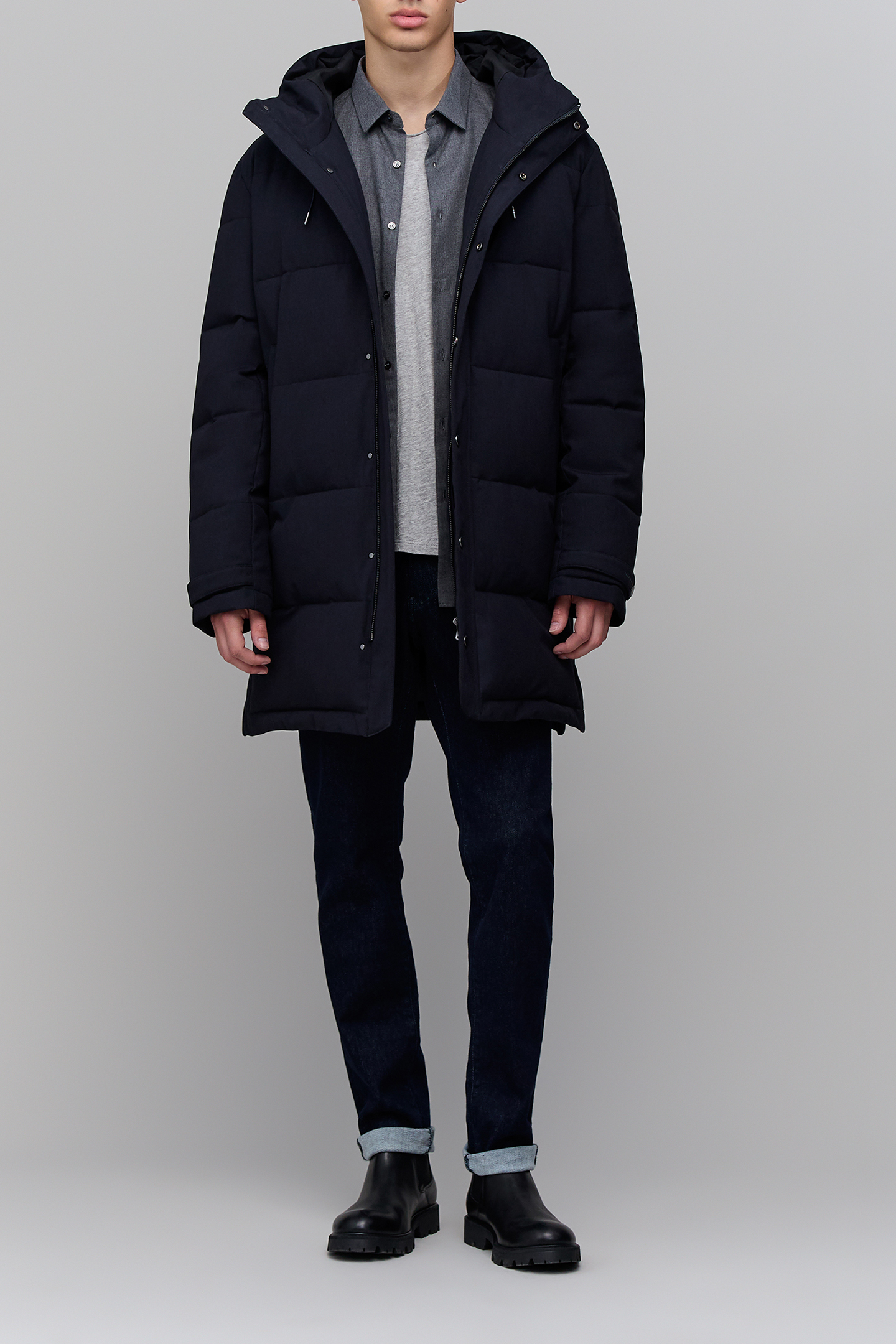 LONG NAVY QUILTED DOWN JACKET 3