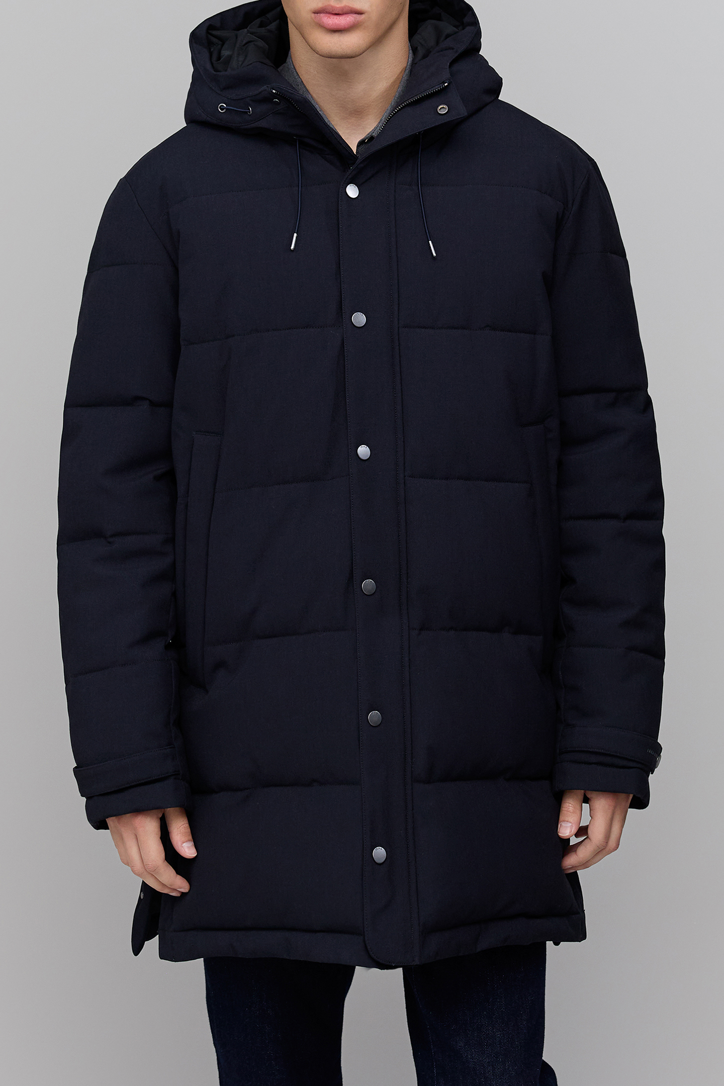 LONG NAVY QUILTED DOWN JACKET 1