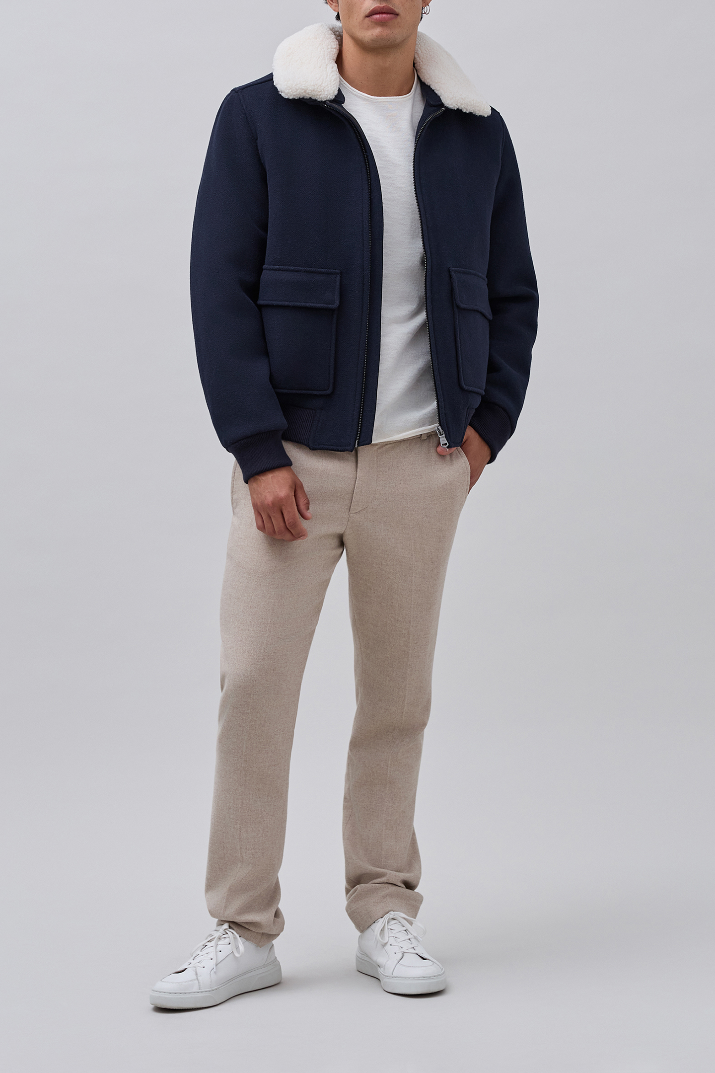 WOOL FABRIC FLIGHT JACKET WITH FUR-LINED COLLAR 3