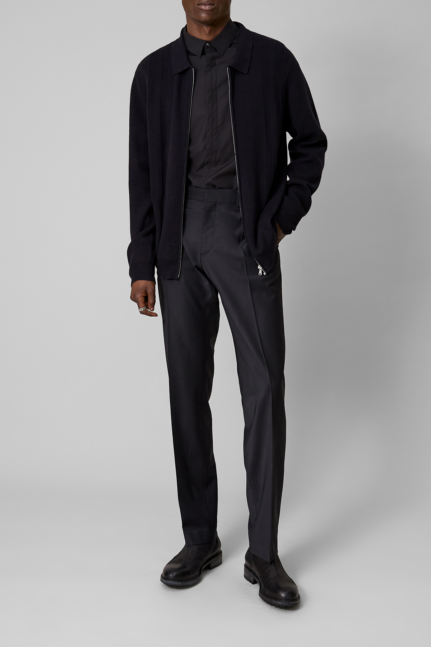 PURE EDITION-BLACK KNITTED ZIP-UP CARDIGAN 3