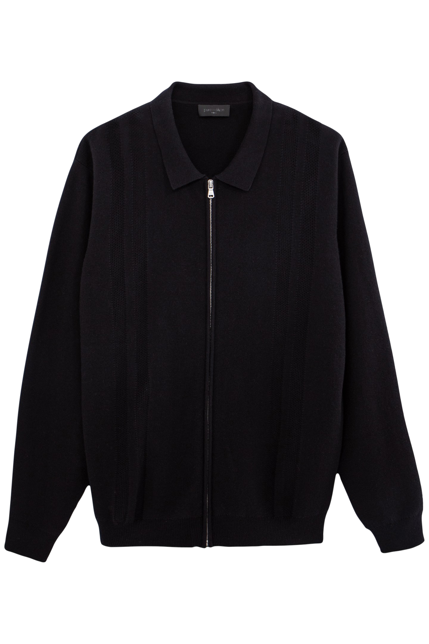 PURE EDITION-BLACK KNITTED ZIP-UP CARDIGAN 4