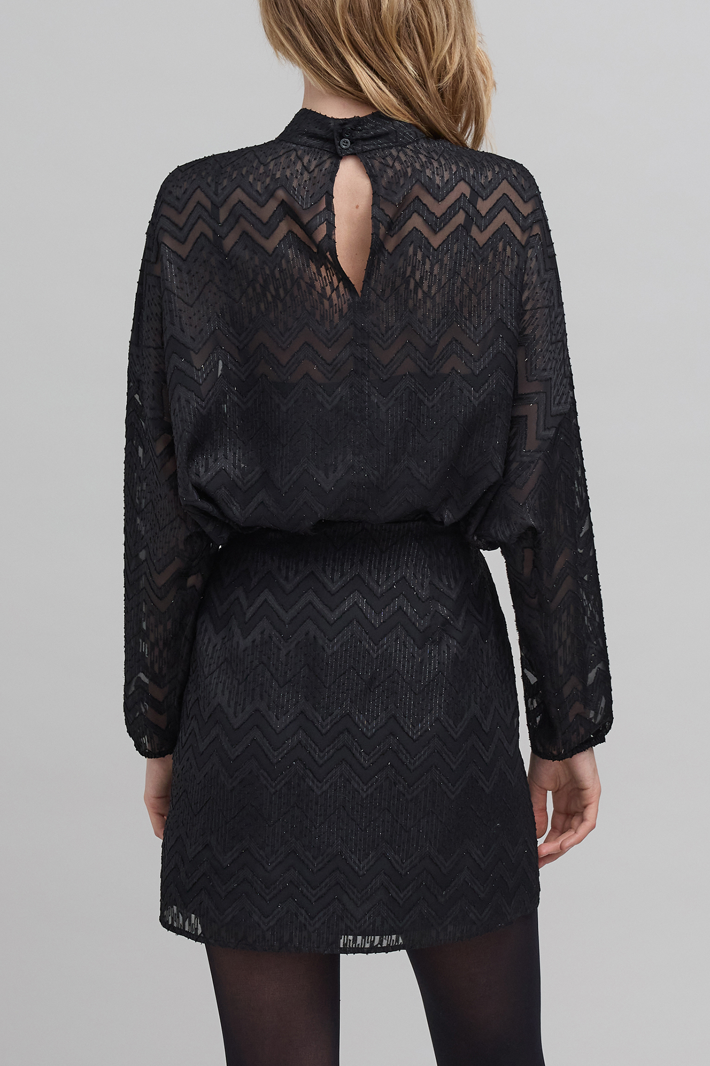 BLACK JACQUARD HERRINGBONE LUREX VOILE BLOUSE 2