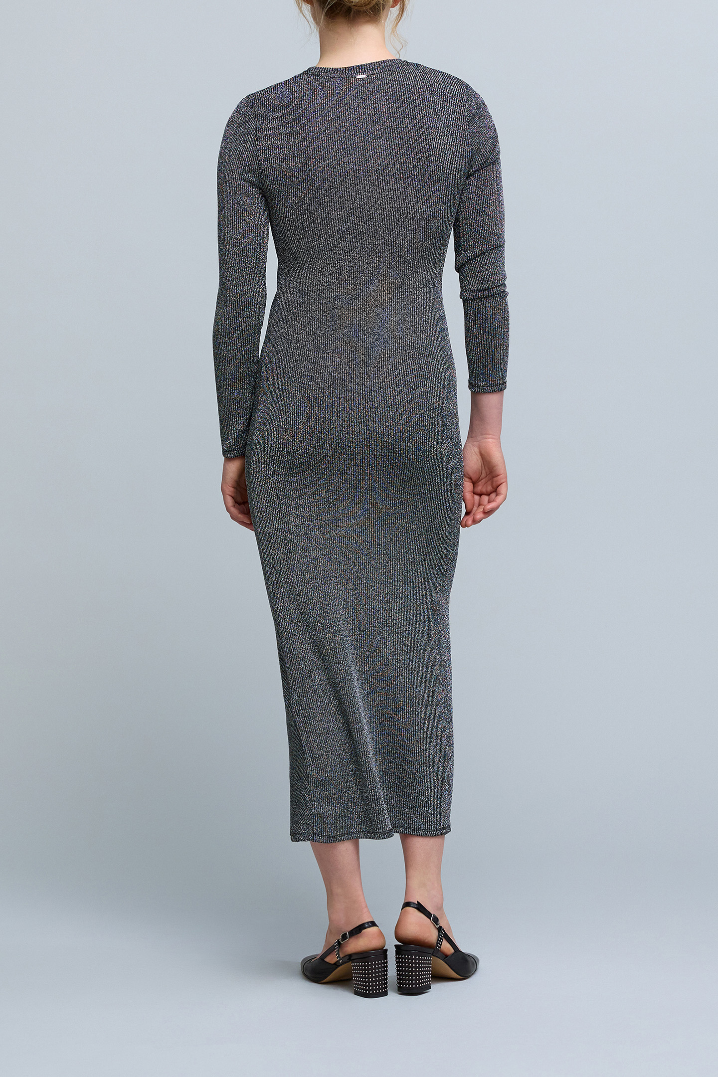 RIBBED LUREX MESH SILVER MAXI DRESS 2