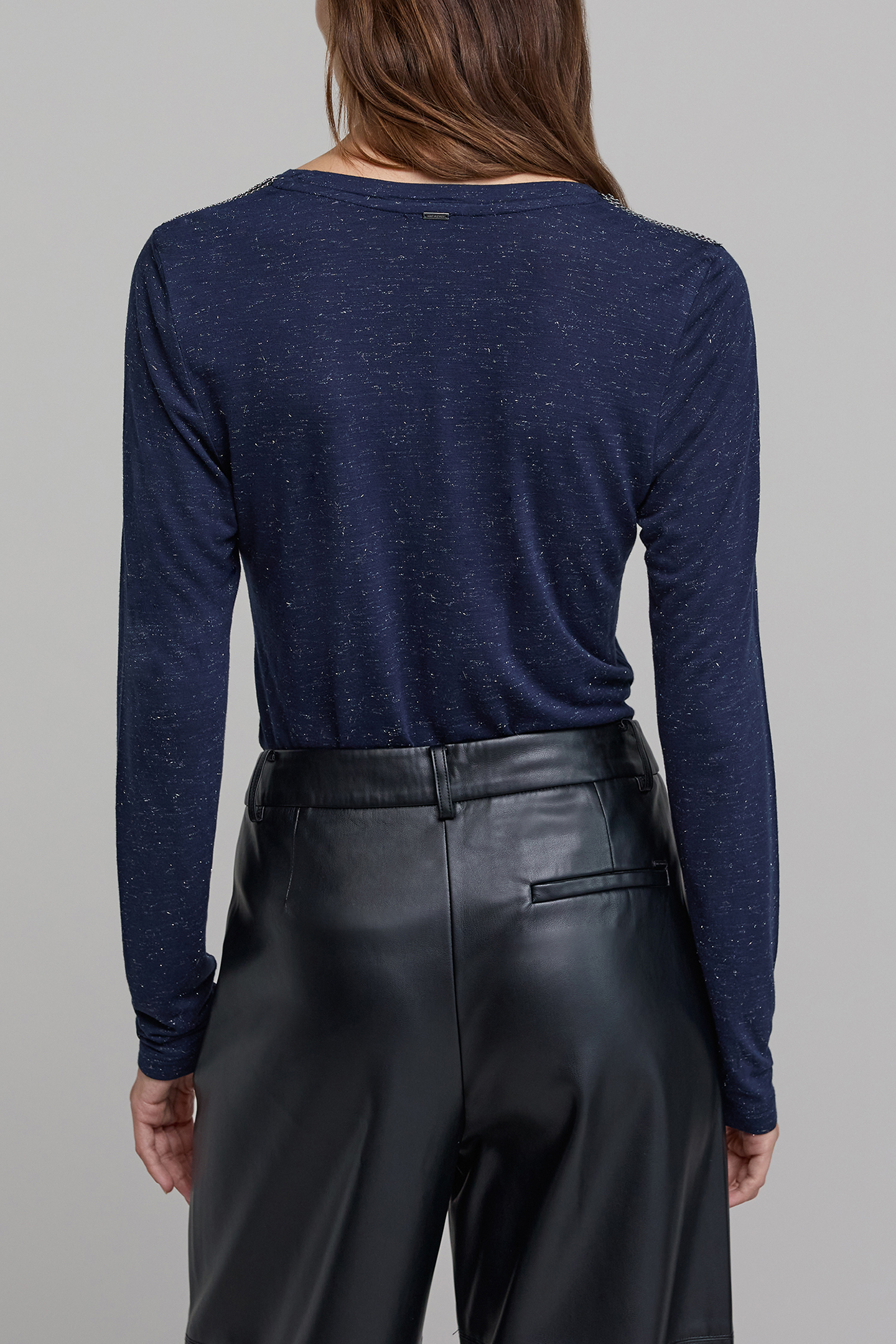 NAVY LUREX KNIT TEE-SHIRT WITH CURB CHAIN DESIGN 2