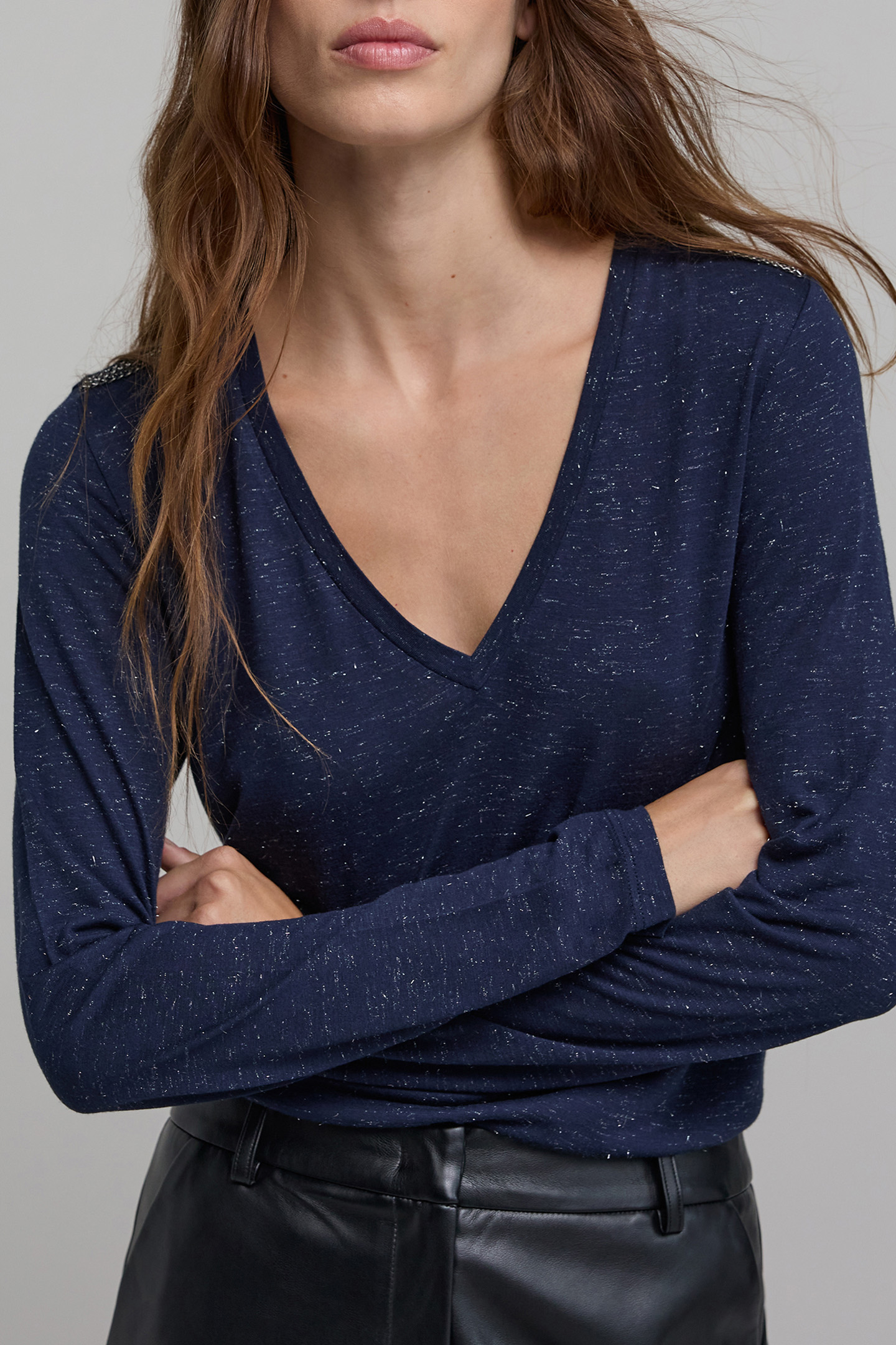 NAVY LUREX KNIT TEE-SHIRT WITH CURB CHAIN DESIGN 6