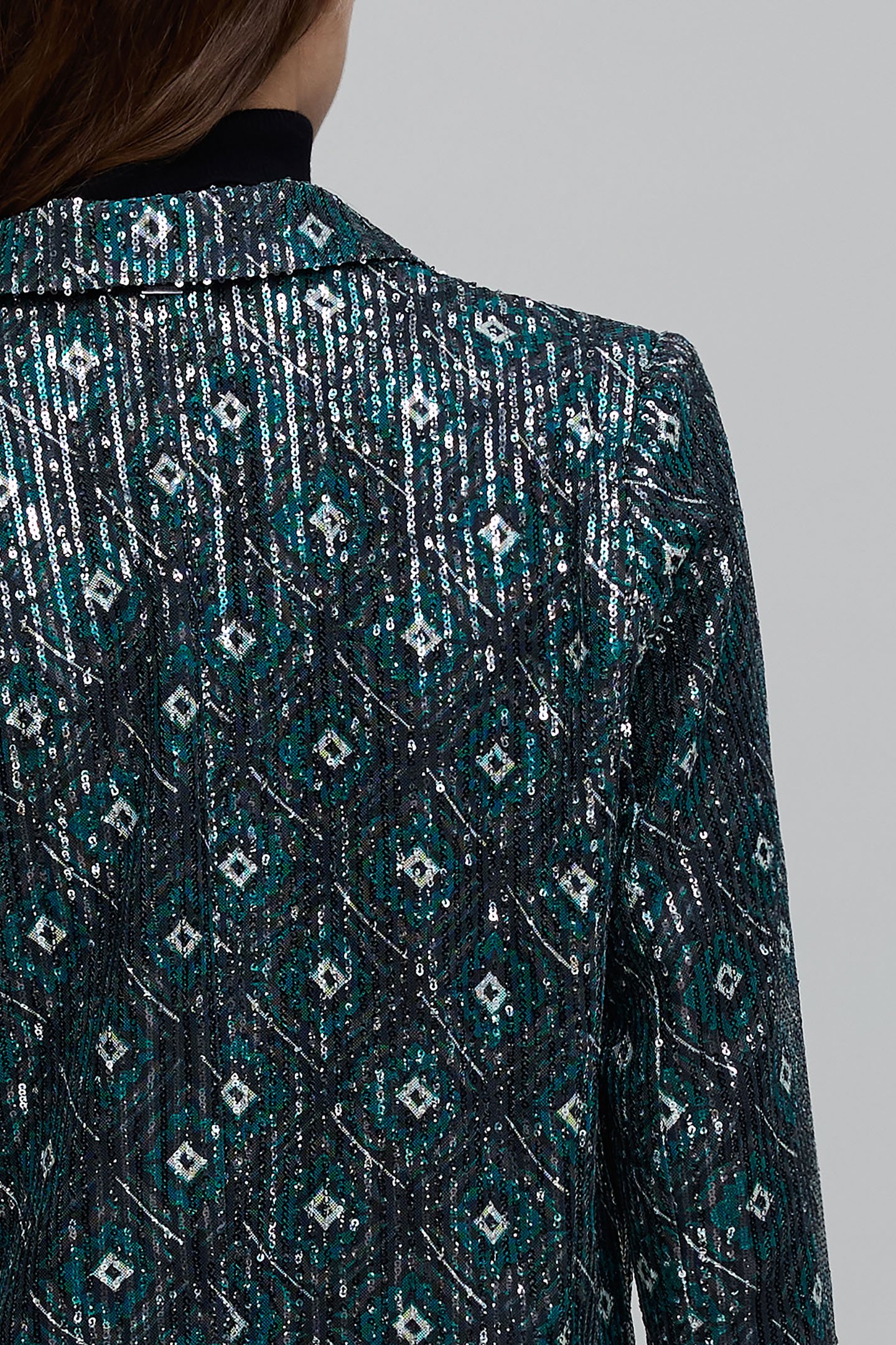 BLACK GEOMETRIC PRINT JACKET WITH SEQUINS EMBROIDERY 4