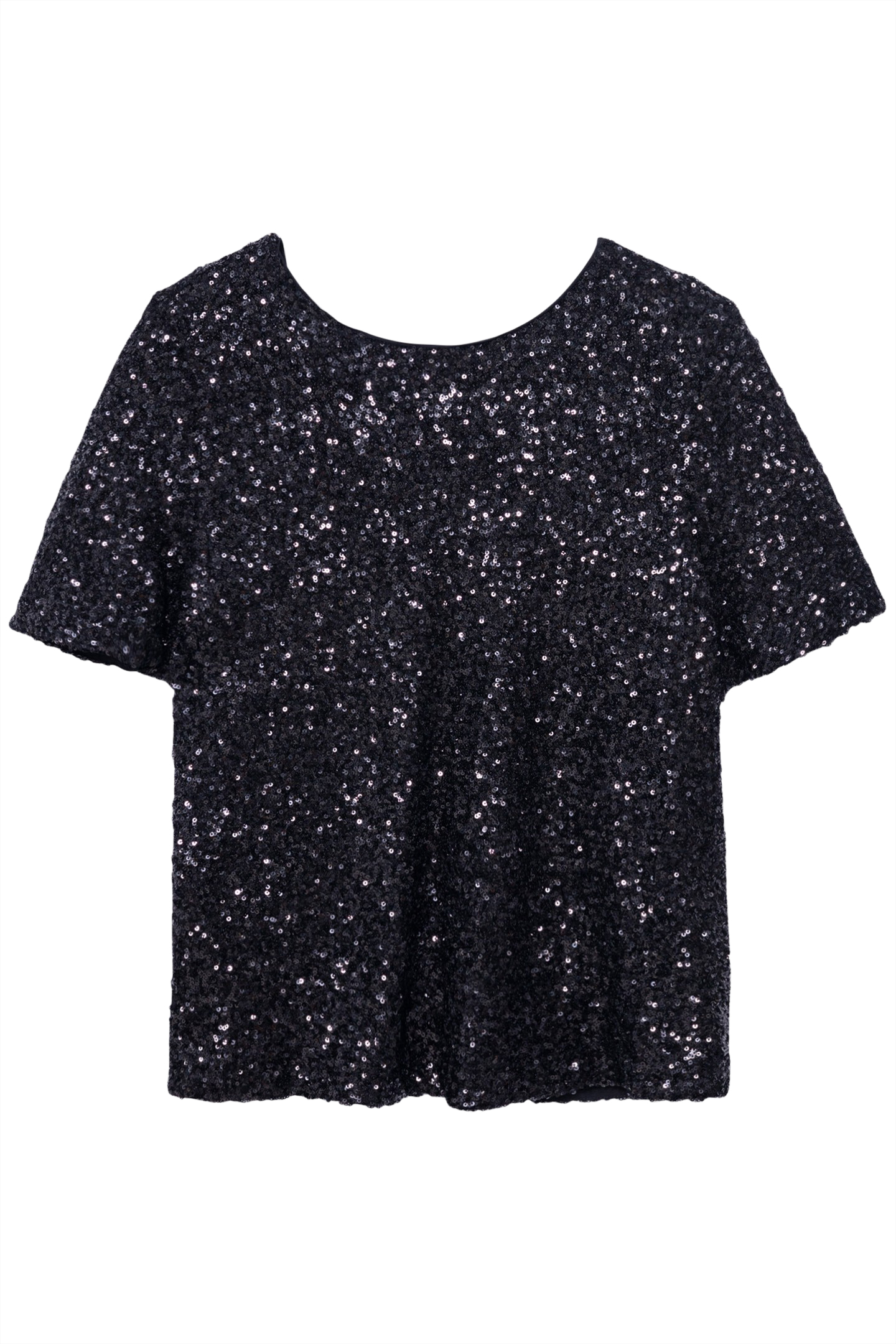 BLACK SEQUIN EMBROIDERY TRUMPET SLEEVE TOP 4