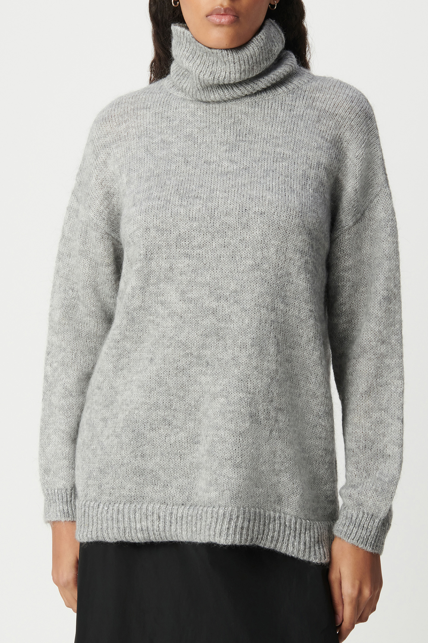 GREY TURTLENECK KNIT SWEATER WITH LUREX RIBBING 1