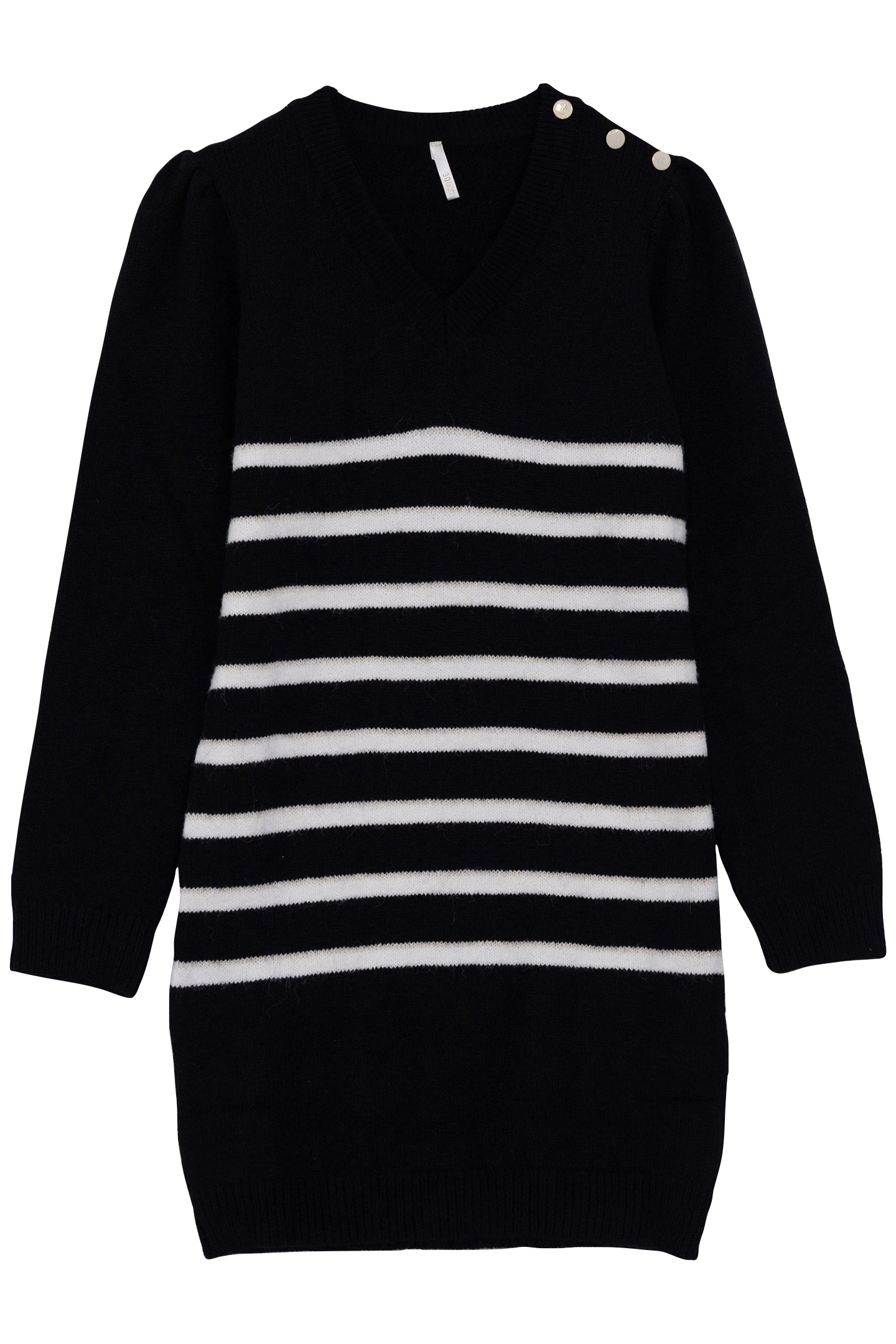 BLACK KNIT DRESS WITH WHITE AND GOLD STRIPES 4